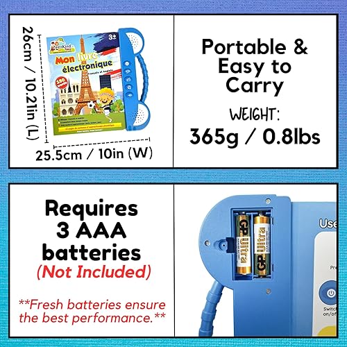 Miniatura 5 de ZeenKind Libro de aprendizaje de francés inglés para niños de 2 3 4 5 6 años de edad, aprender francés interactivo audio libros de sonido para niños