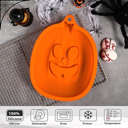 Miniatura 3 de Kamehame Molde para pastel de calabaza de Halloween, molde de pastel de calabaza de 8 pulgadas, molde de silicona Jack O Lantern, bandeja