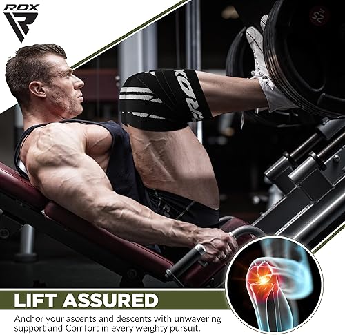 Miniatura 55 de RDX Rodilleras para levantamiento de pesas, correas elásticas de 78 pulgadas, levantamiento de potencia, soporte de prensa de piernas, gimnasio
