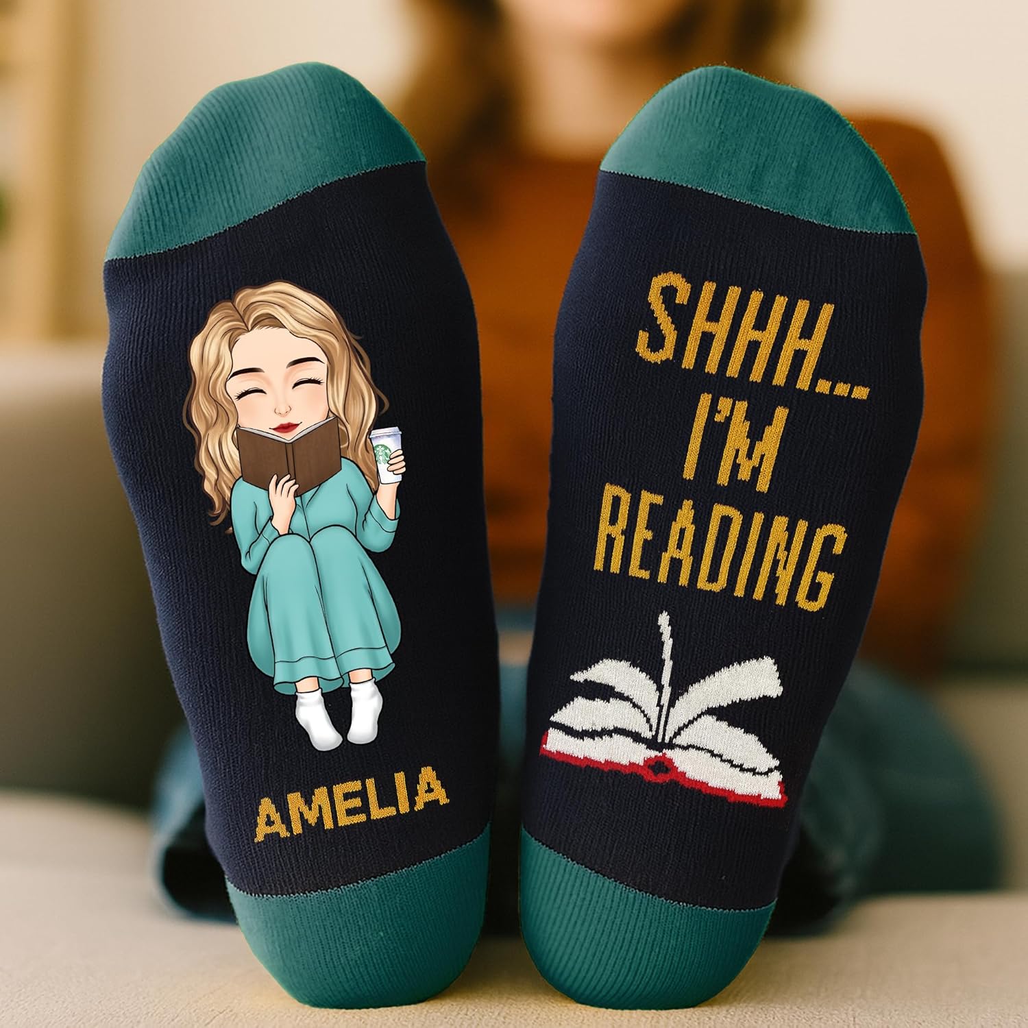 DOPTIKA Personalized Reading Socks for Adults, Book Lover Gifts for Women, Custom Socks for Readers, Book Lovers - Image 6