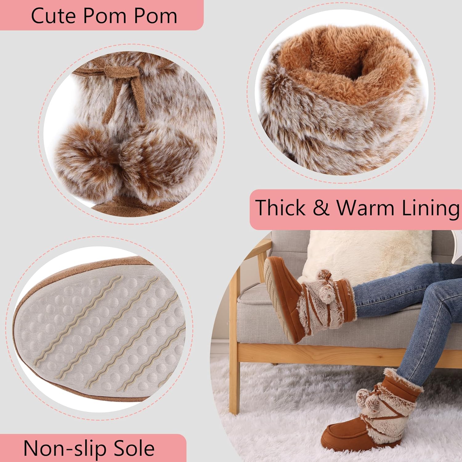 Home Slipper Women's Soft Fleece Plush Warm Indoor House Slipper Boots Shoes - Image 3