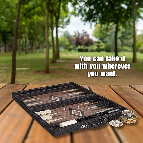 Miniatura 6 de LaModaHome Juego de backgammon prémium para adultos y niños, tabla plegable de madera, ropa magnética, diversión para familiares y amigos, juego de