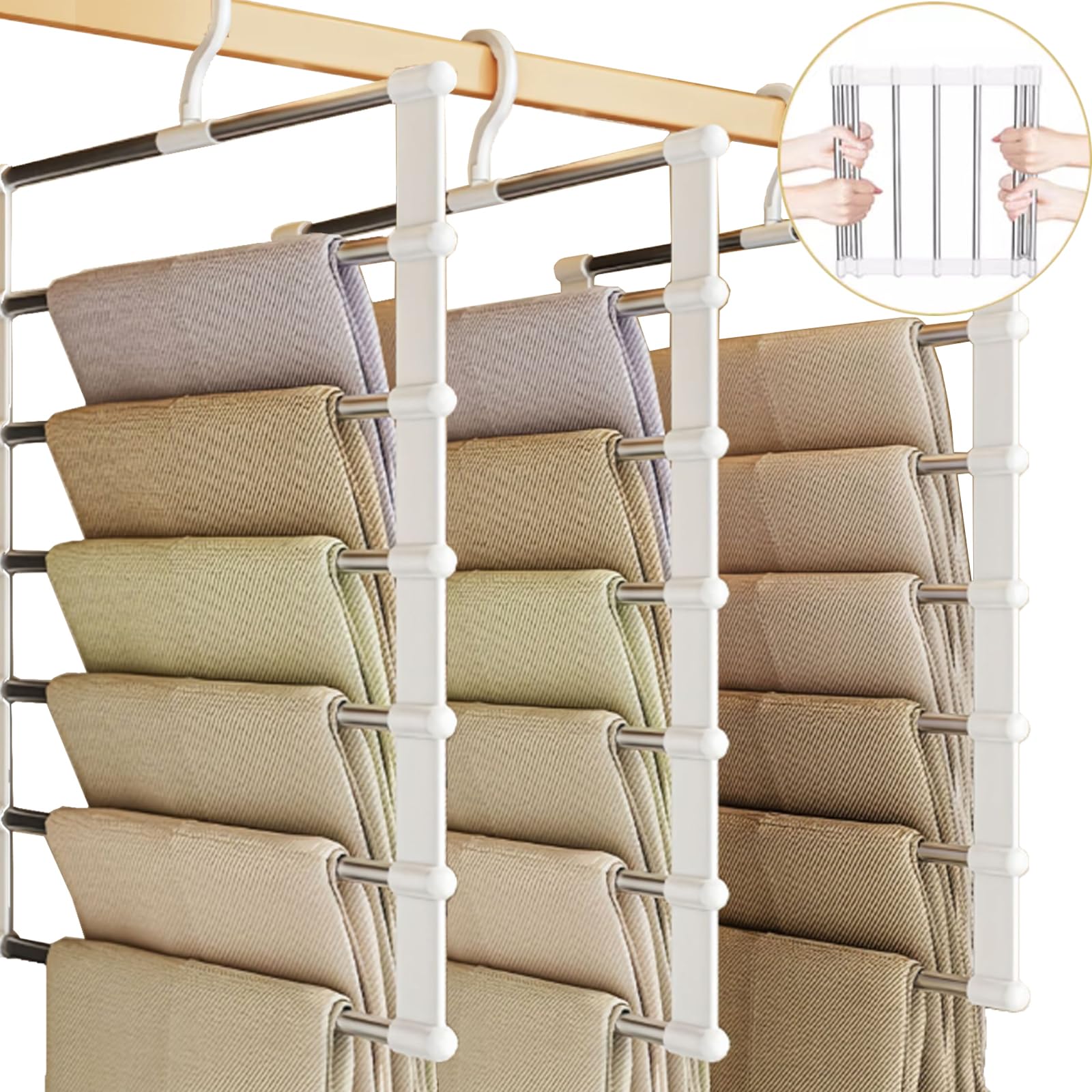 Cintres Pour Pantalons Pliables - Lot De 3, Blanc, Antidérapants, Acier Inox, Gain De Place