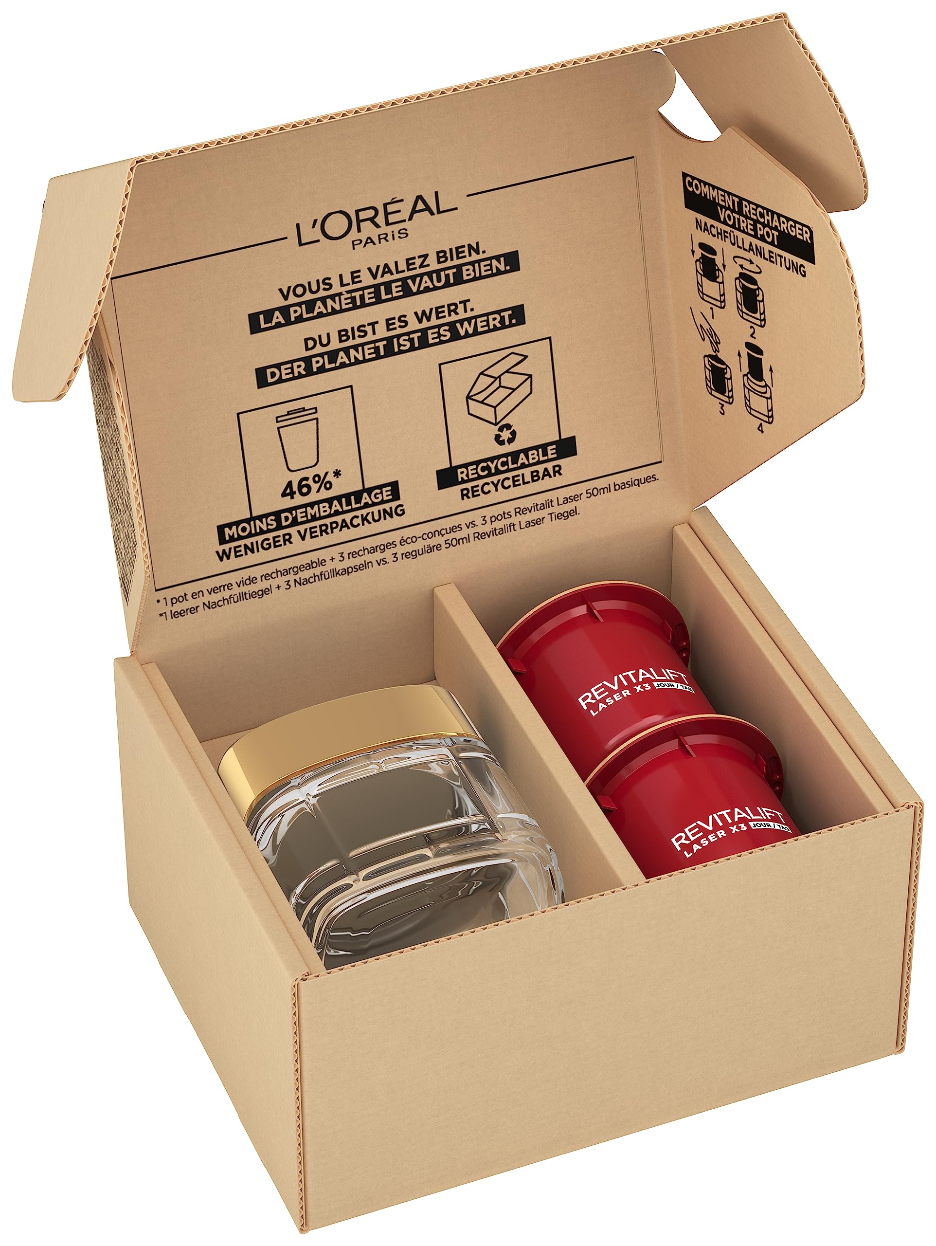 L'Oréal Paris - Kit di scoperta - Cura profonda viso anti-invecchiamento - Crema Giorno Tripla azione - Acido Ialuronico, Pro-Retinolo & Vitamina C - Tutti i tipi di pelle - Revitalift Laser X3-2 x