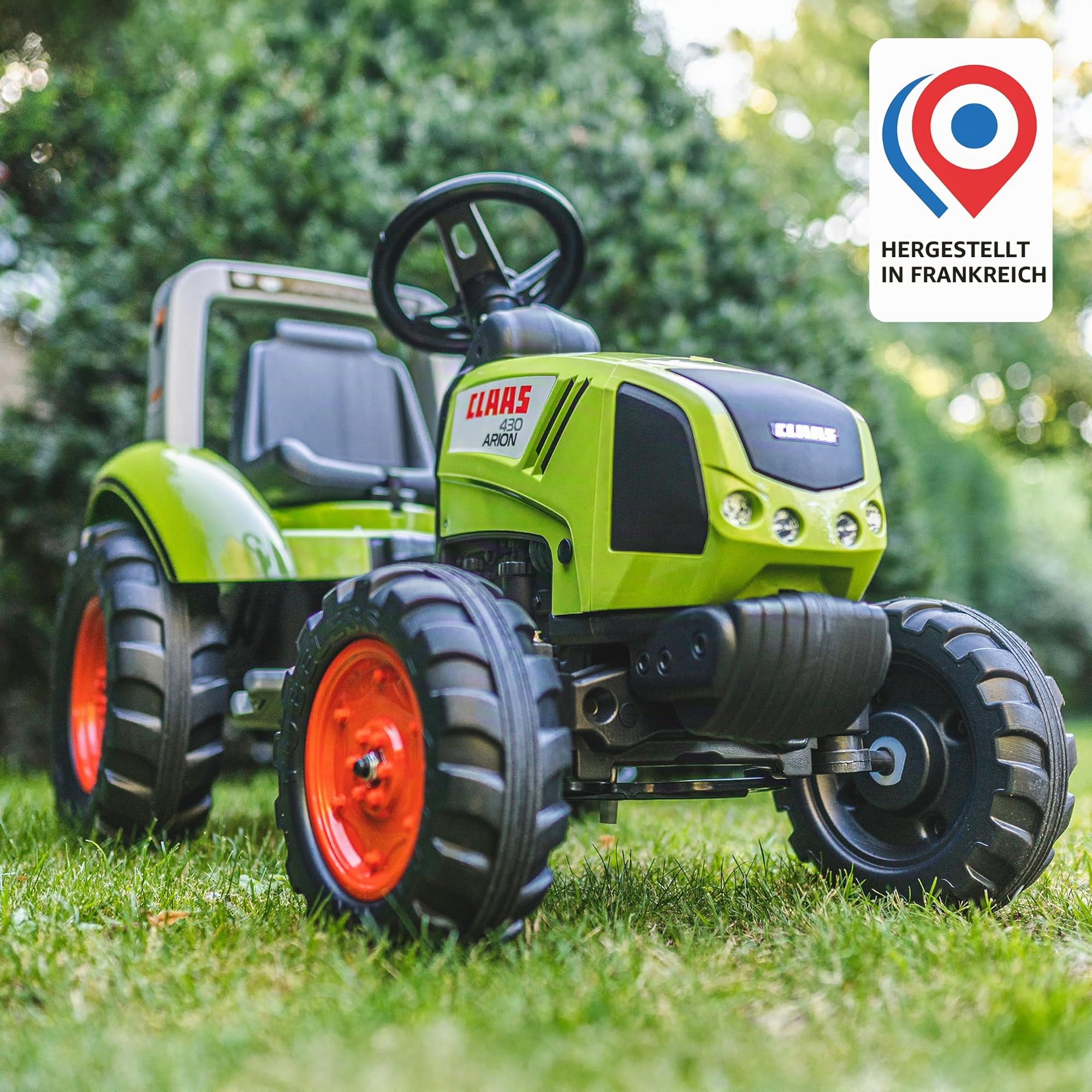 Falk - Traktor mit Pedalen Claas mit Anhänger – ab 3 Jahren Lenkrad mit Hupe – Sitz verstellbar – 1040AB, grün