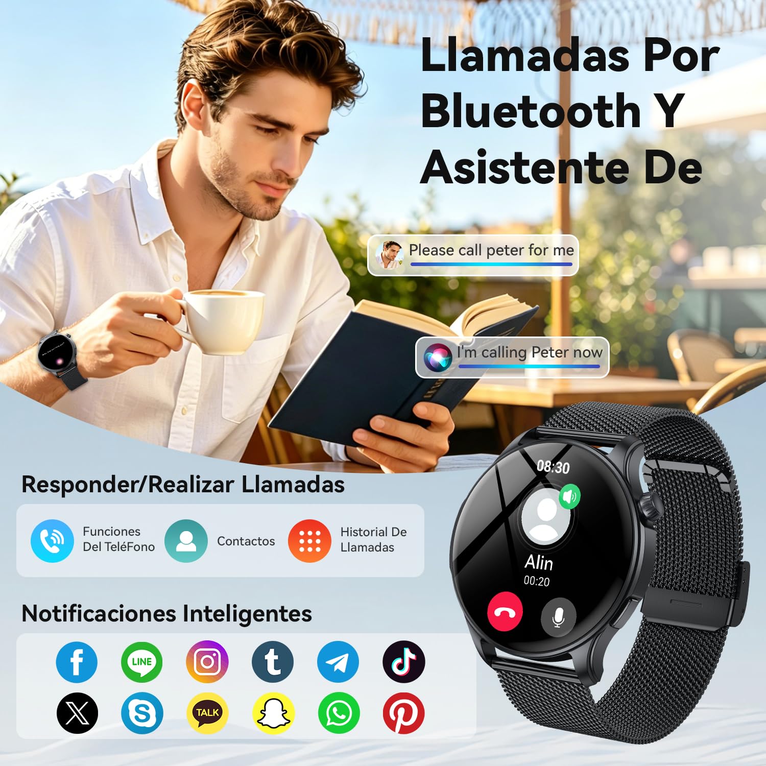 Reloj Inteligente Hombre Mujer Smartwatch con Llamadas: Impermeable Fitness Tracker Bluetooth Digital Smart Watch Deportivo Pulsera Actividad Podómetro Pulsómetro Monitor de Sueño para Android ios