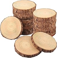 Vista 11 de 6 piezas de rebanadas de madera natural de 10 a 12 pulgadas, círculos de madera de Paulownia sin terminar con cortezas para posavasos, manualidades