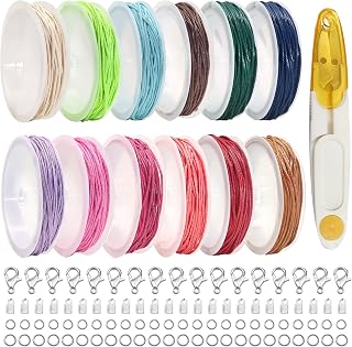 TOAOB 131 Yard 1mm Cotton Waxed Cord Mixed Colors Beading String Kit with Lobster Clasps Jump Rings and Fold Over Clasps for DIY Crafts Macrame Bracelets Necklace Jewelry Making