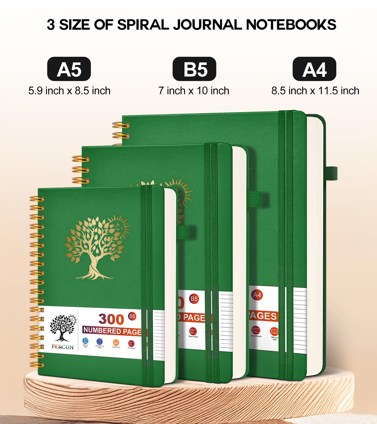 Grand carnet à spirale avec 300 pages numérotées – Journal à spirale A4 pour écriture, pages lignées pour l'université, le travail et l'école – Carnet à couverture rigide en cuir – 21,6 x 27,9 cm