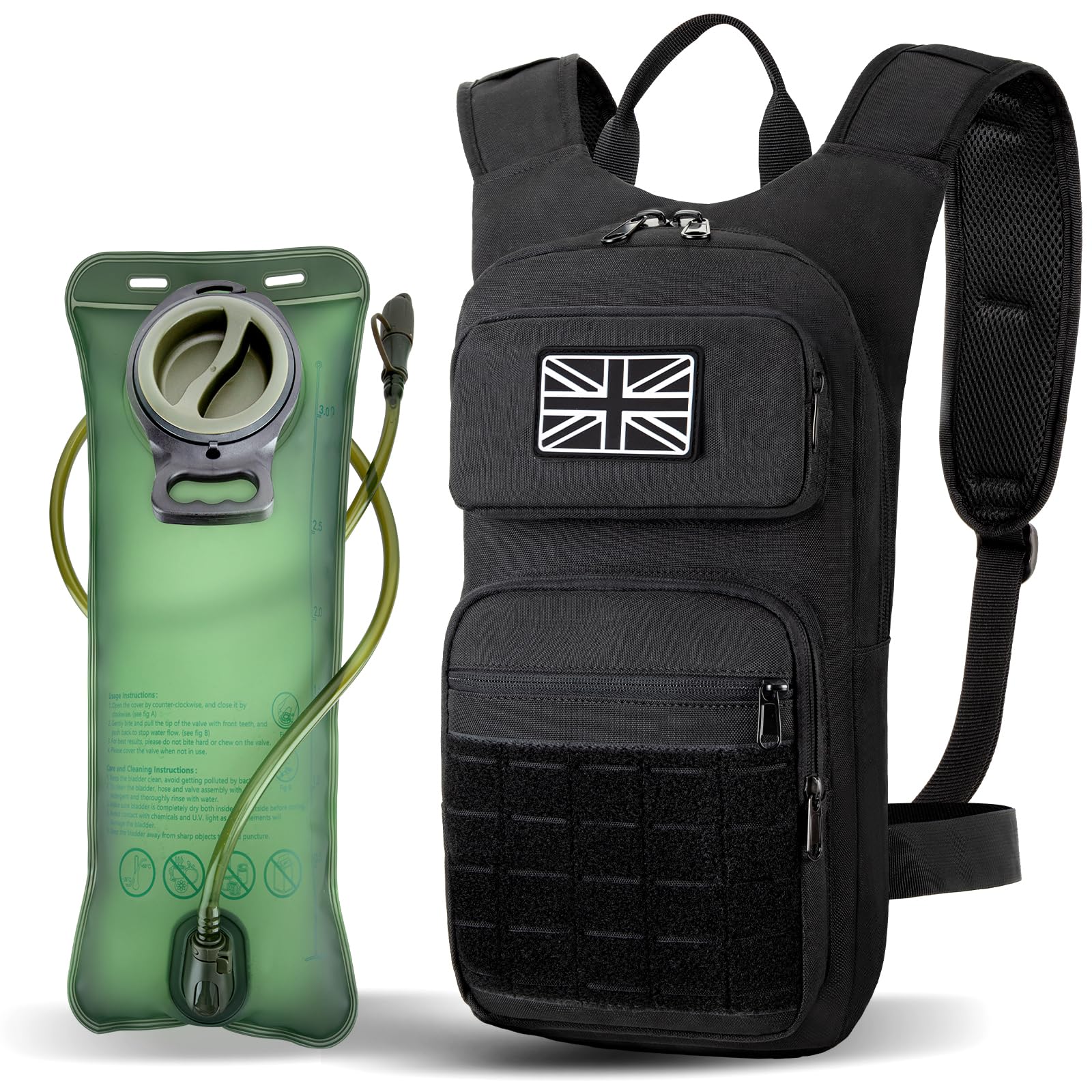 Hydration Backpack Tactical with 3l Water Bladder: Hiking MOLLE Military Day Bag for Hunting for Men Women