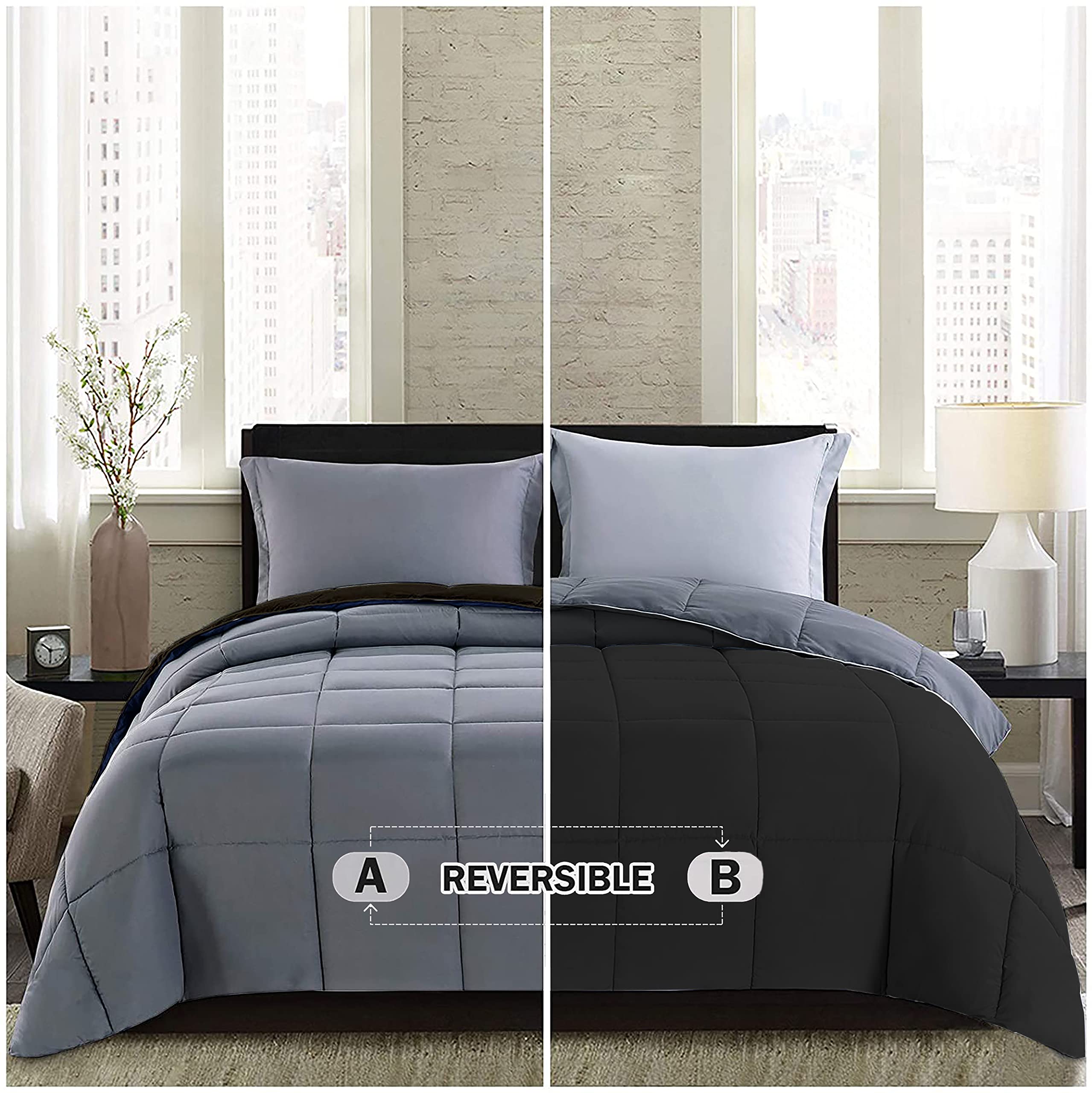 BSB HOME Microfiber Solid Reversible Soft AC Comforter Double Bed Blanket for Summer/All Season (Z Black & Grey, 200GSM, King Size, 90 x 100 inches)-image-26
