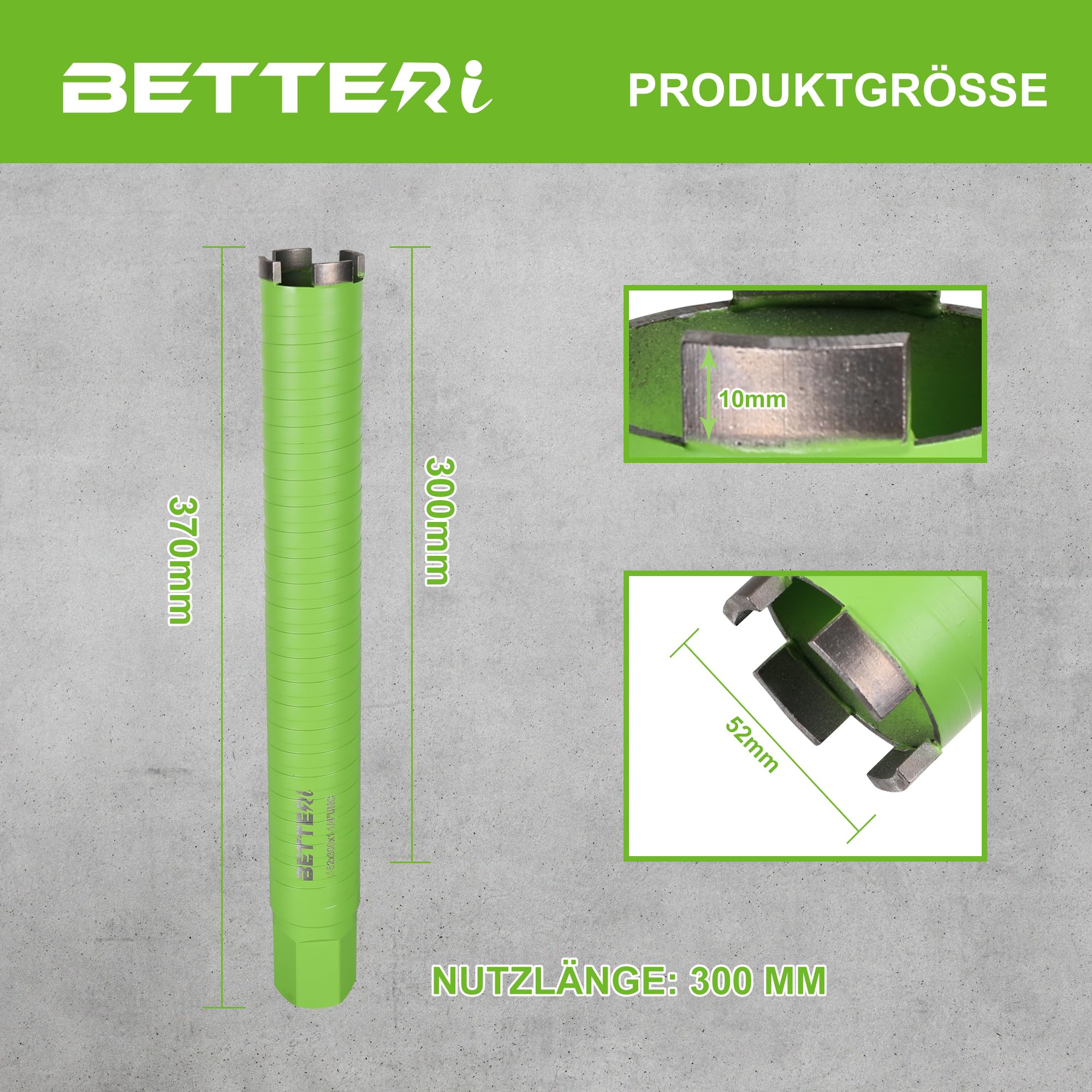 Kernbohrer 52mm Micro Percussion, Nutzlänge 300 mm Turbo Diamantbohrkrone, 1 1/4" UNC Kernbohrkrone, Trocken-bohrkrone für Beton