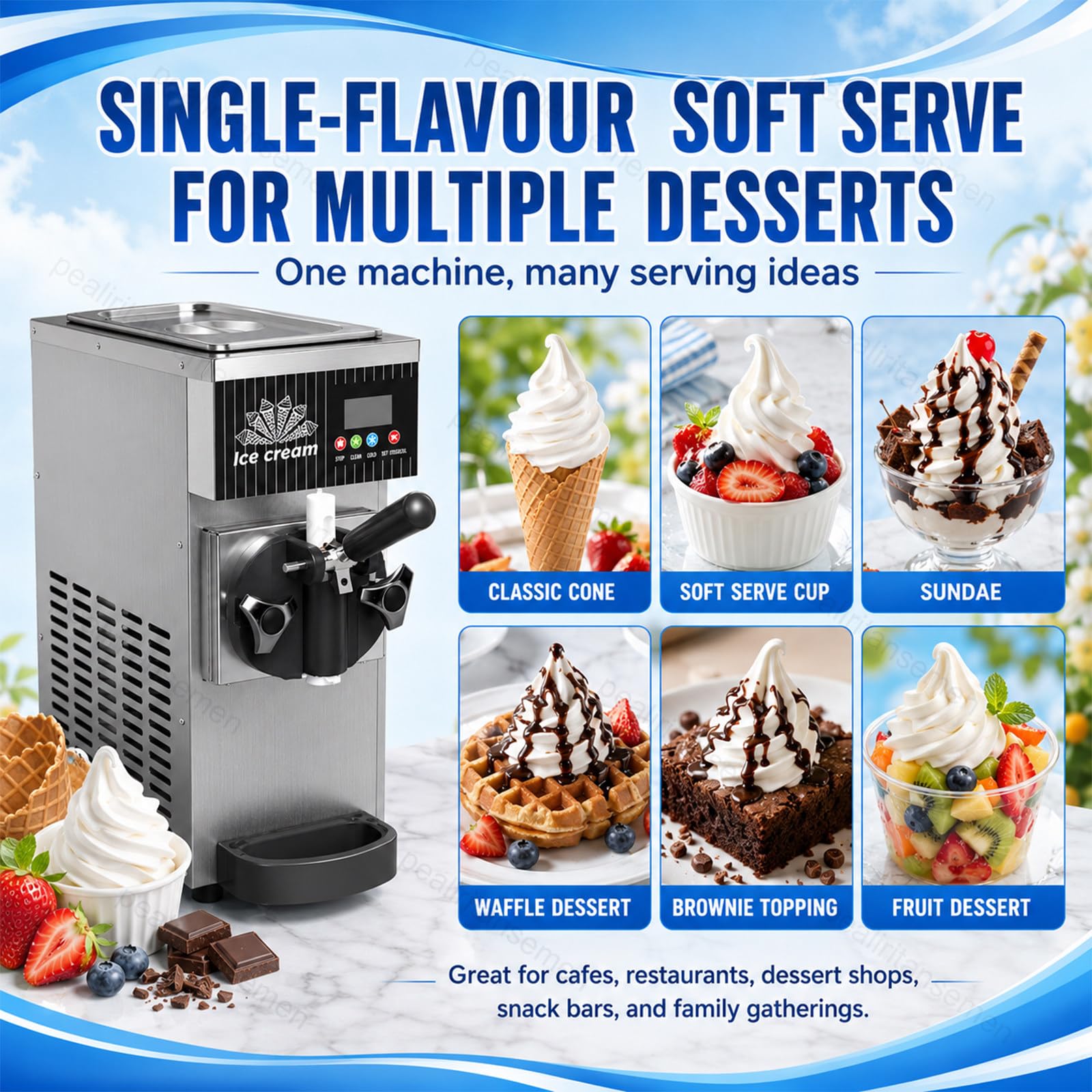 Macchina per Gelato Soft 450W, Gelatiera da Banco con Display LCD, Pre-Raffreddamento, Pulizia Automatica, Vasca 2,5L, Macchina Gelato Monogusto per Bar e Gelateria StainlessSteel