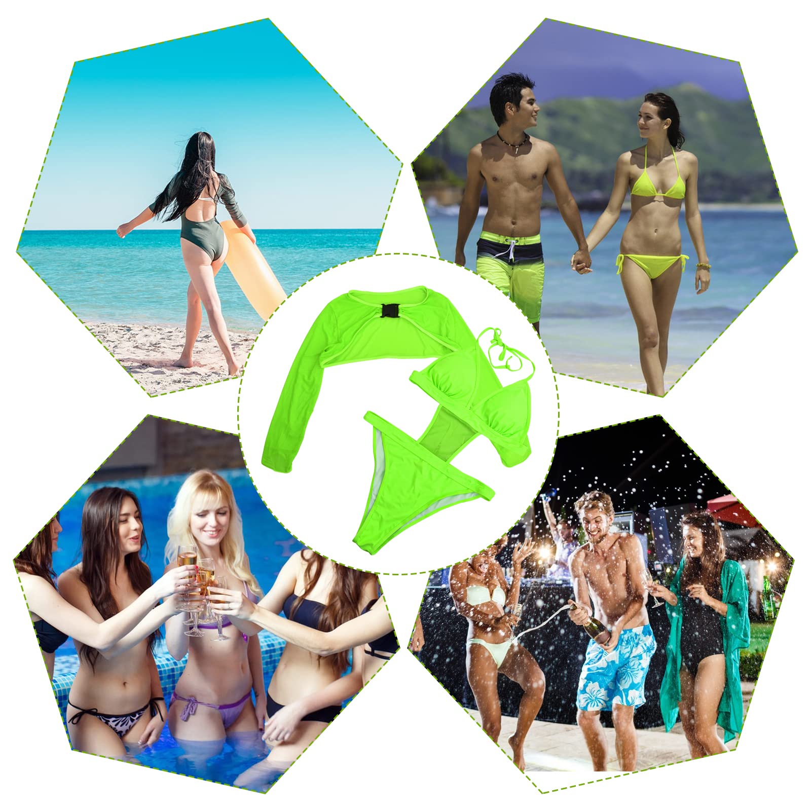2 pezzi da Donna Rave Abiti Neon Body Crop Top, Bikini da Donna Rave Outfits, Lunga Costumi da Bagno Mesh Shrug con Fibbia per Festival Club Party