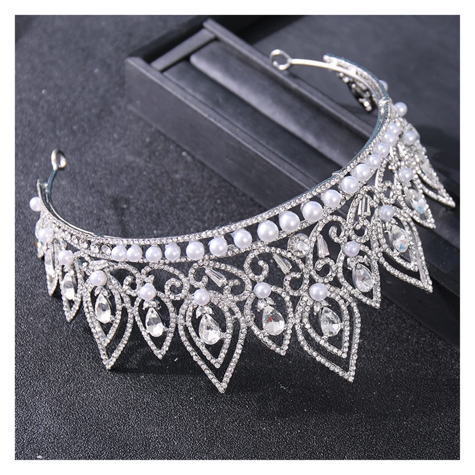 Barokowa kryształowa perła korony i tiary Party Rhinestone Prom Diadem kobiety ślubne akcesoria do włosów ozdoby biżuteryjne Tiara (kolor metalu: srebrny)