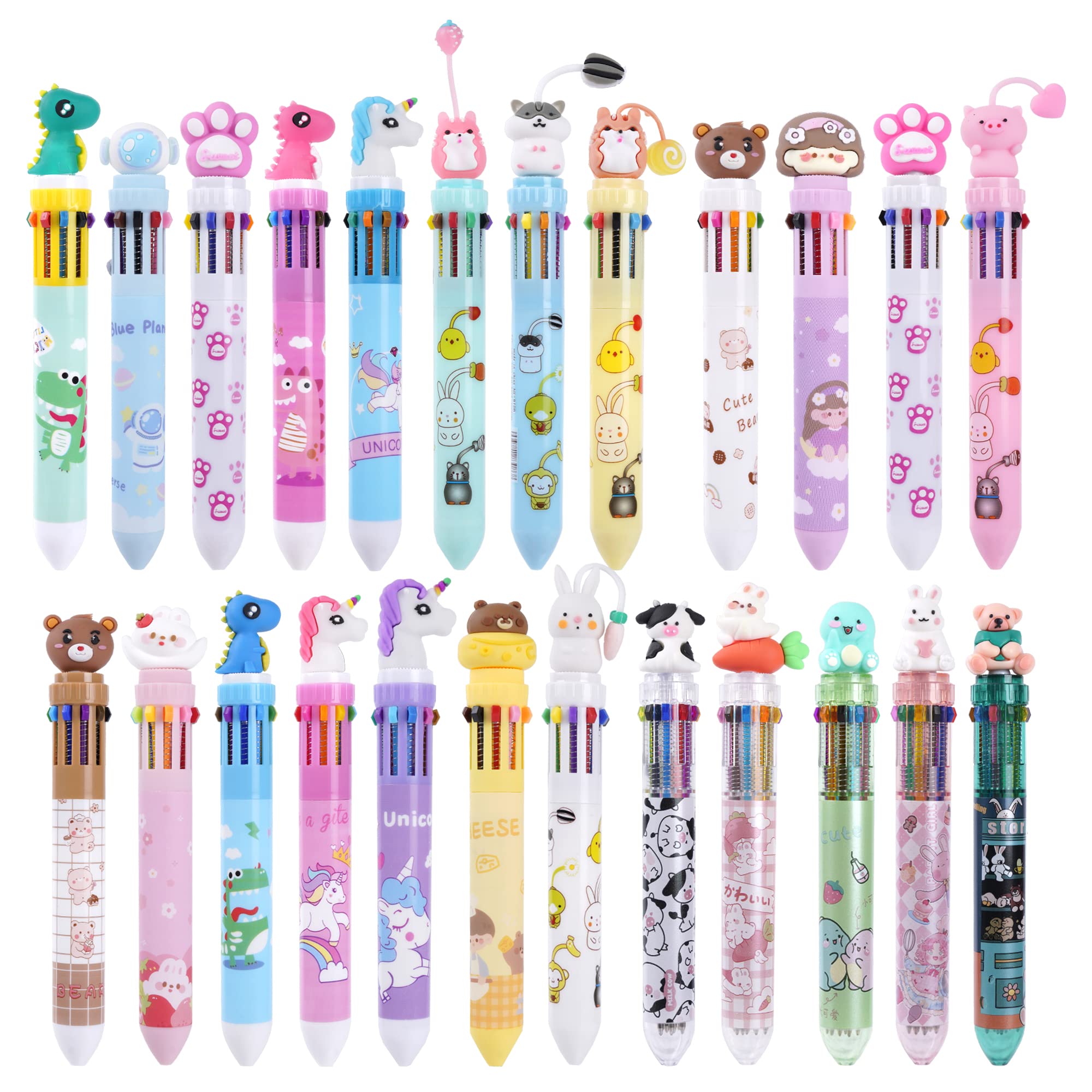 Photo 1 of Kolewo4ever 24 Pieces Multicolor Ballpoint Pens 10-in-1 0.5mm Retractable Ballpoint Cartoon Pens Dinosaur Pens Unicorn Pens for Office School Supplies Students Gift