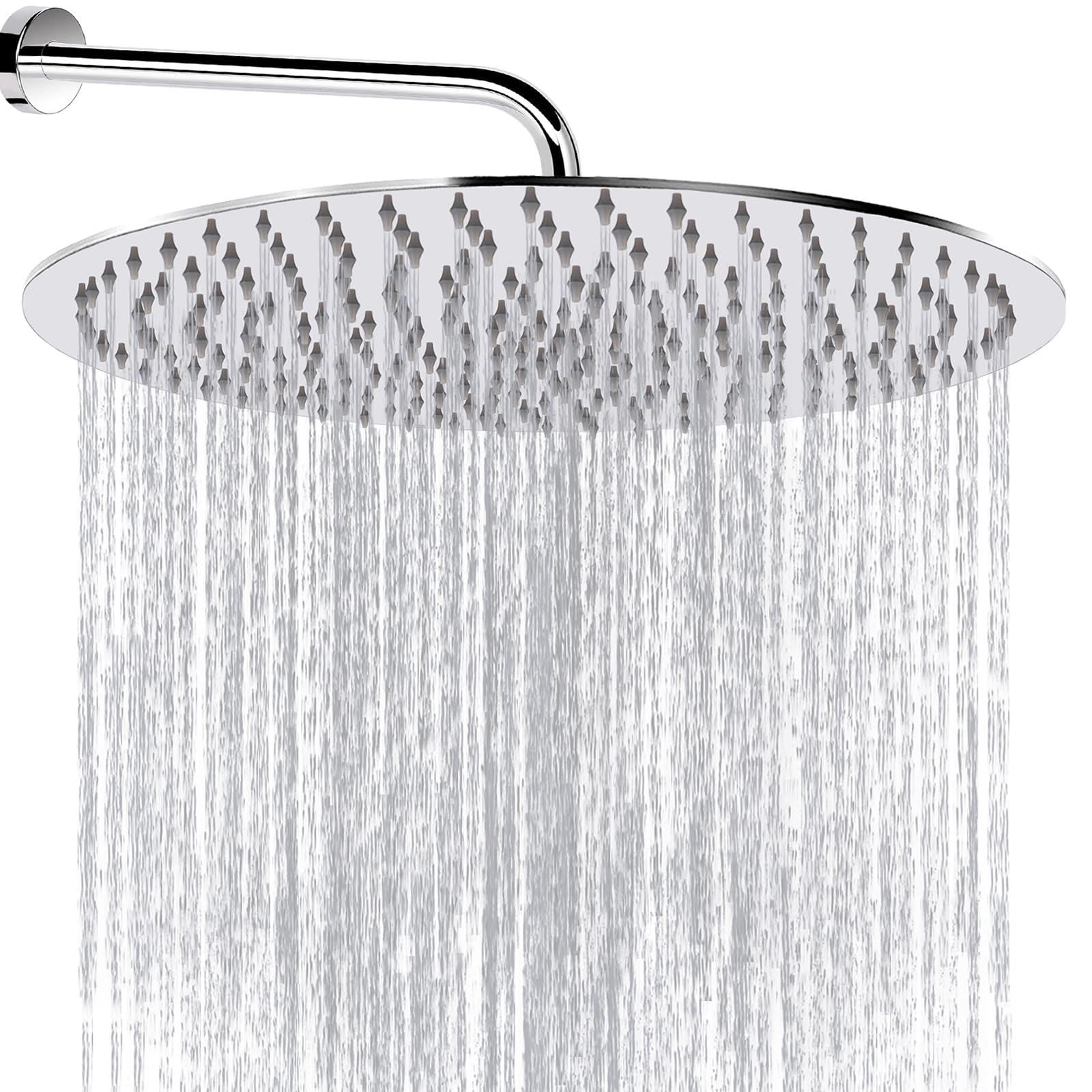 WOOPHEN 12" Rainfall Shower Head with 15" Extended Shower Arm (Chrome)