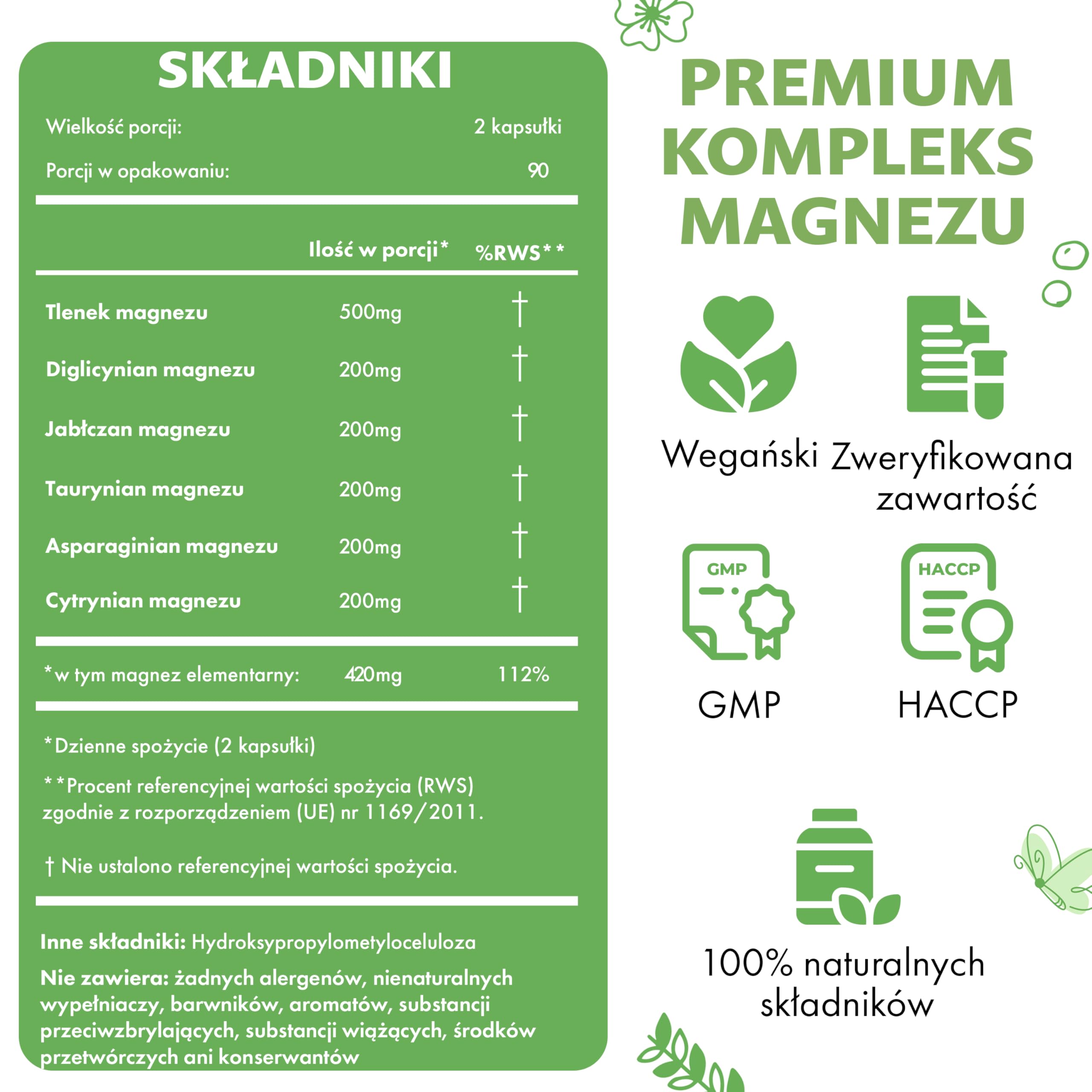 Magnez Kompleks 6-1 1500 mg Dziennie | 400 mg Magnezu Elementarnego | Tlenek, Bisglicynian, Jabłczan, Taurynian, Cytrynian & Asparaginian | 180 Kapsułek Wegańskich | Wysoka Dawka & Biodostępność