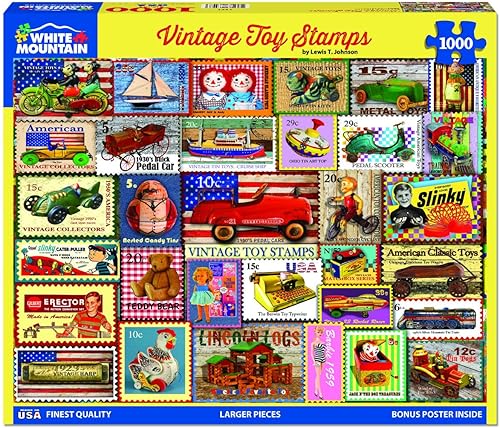Miniatura 2 de White Mountain Sellos de juguete vintage de 1000 piezas para adultos, rompecabezas divertidos de collage para el verano