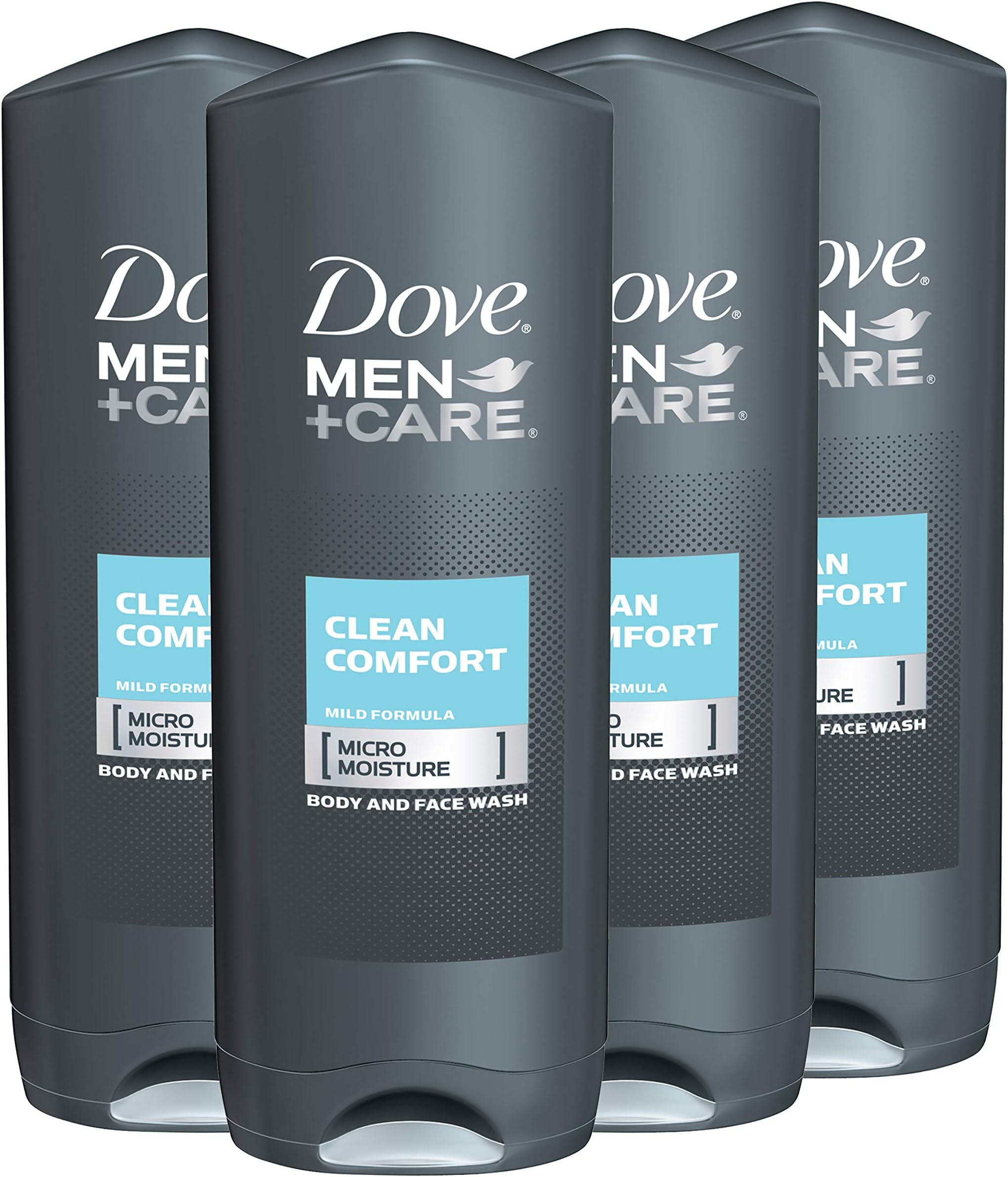 Dove Men+Care MEN + CARE Body Wash and Face Wash for Healthier and Stronger Skin Care Clean Comfort Effectively Washes Away Bacteria While Nourishing Your Skin 18 oz, Pack of 4