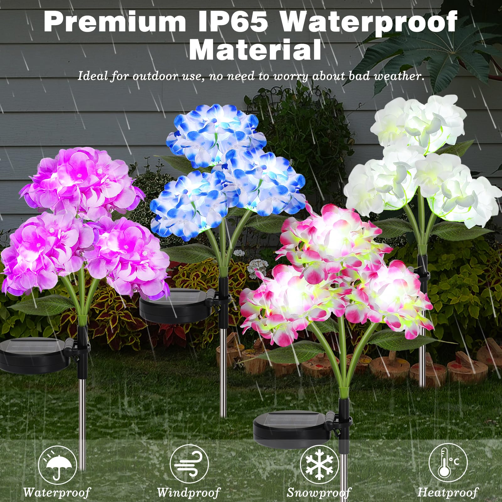 Lewondr 4 Pack Solar Garden Lights, Solar Flowers Lights with 4