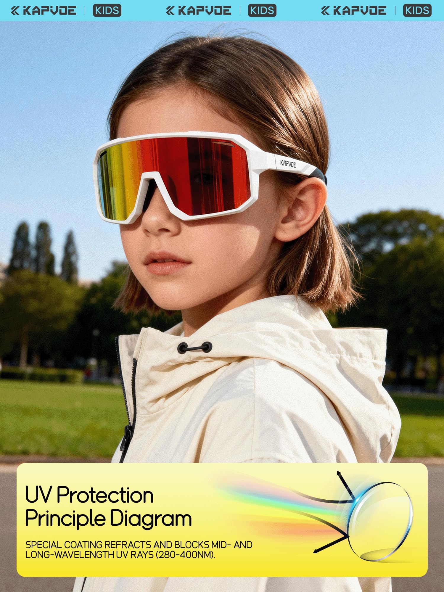KAPVOE Polarisiert Kinder Sonnenbrille Jugend Fahrradbrille Softball Baseball Tennis TR90 Rahmen UV400 Schutz K9029