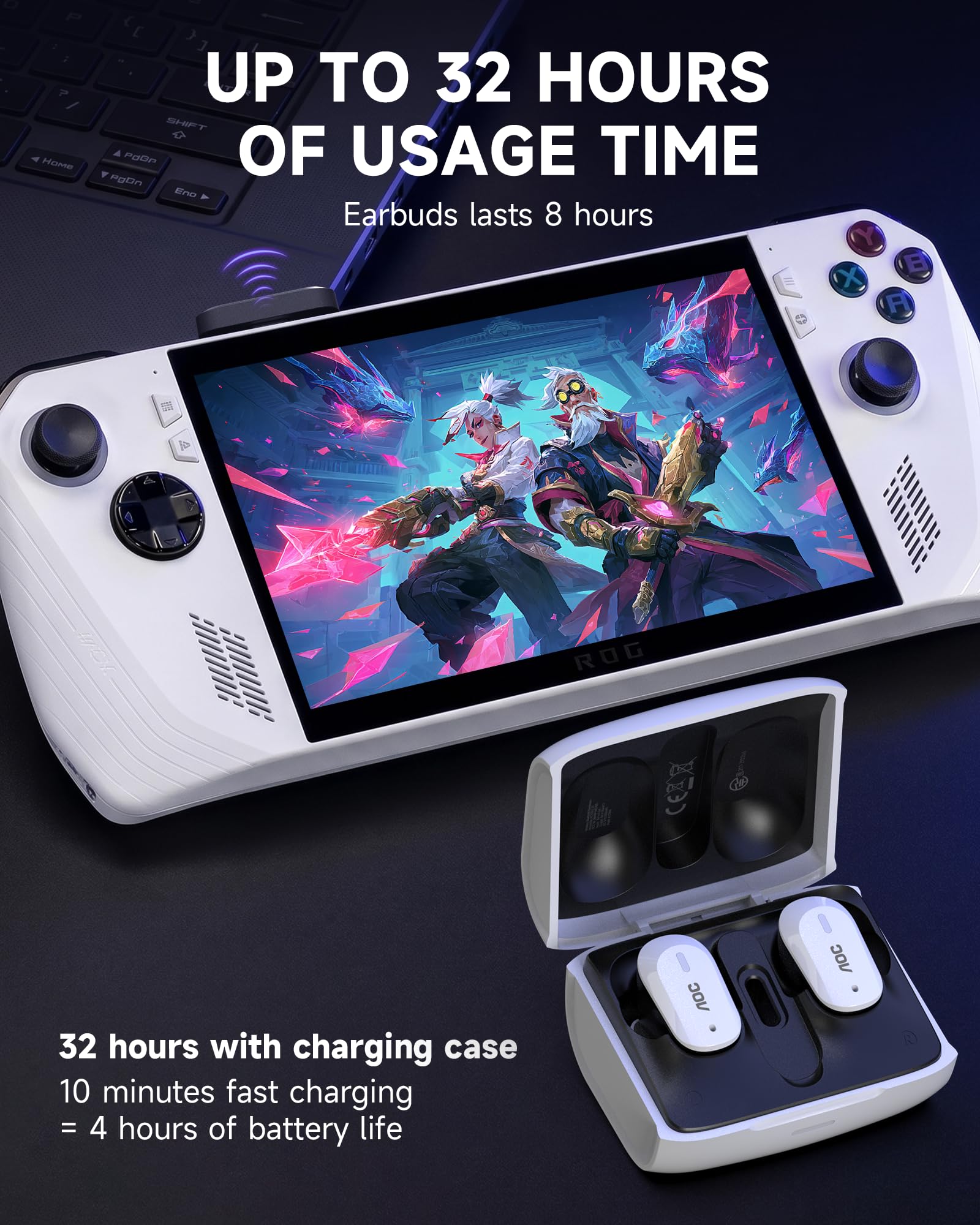 AOC ACT3512 - Auriculares inalámbricos para juegos para PS5, interruptor de PC PS5, dongle USB-C de 2.4 GHz y auriculares Bluetooth 5.3, latencia ultra baja de 20 ms, micrófono con cancelación de