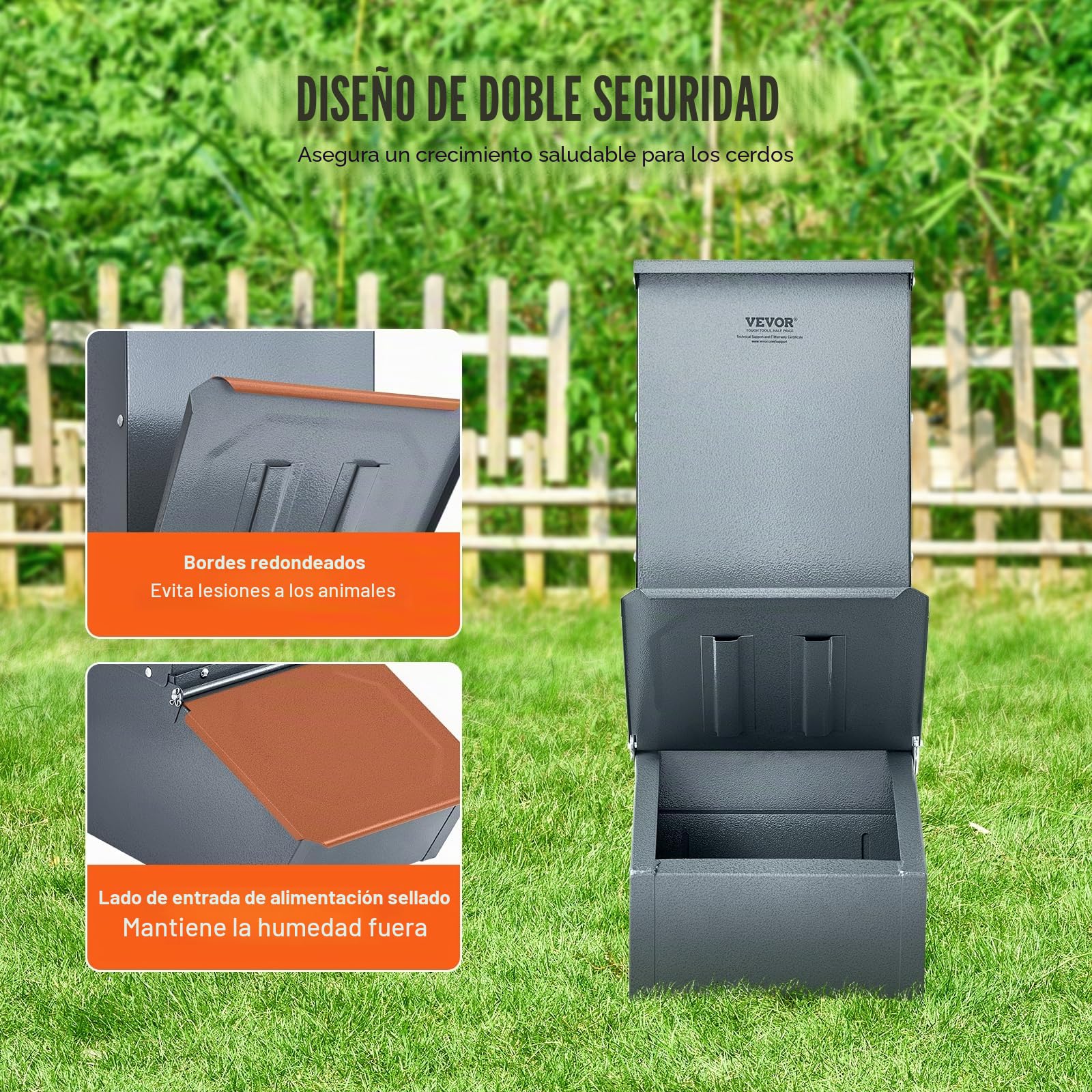 VEVOR Comedero para Cerdos de Capacidad de 90,92 L, Comedero para Cerdos de una Puerta, Comedero para Lechones de Acero Resistente, Comedero de Canaleta Multiusos para Alimentar hasta 5 Cerdos