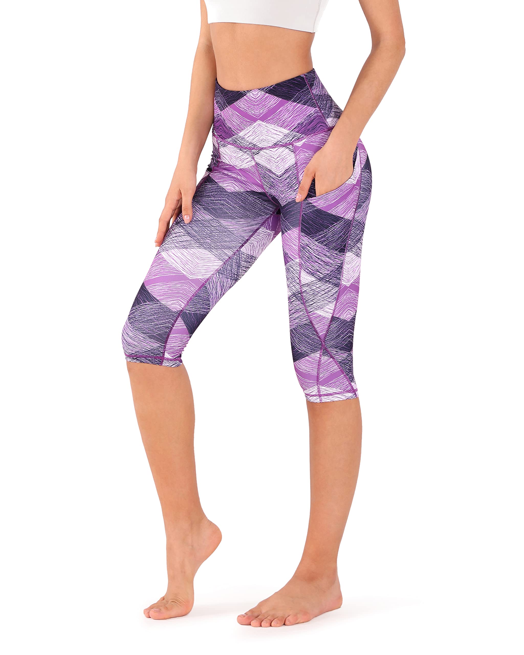 ODODOS Women's High Waisted Yoga Capris with Pockets, Tummy Control Non See Through Workout Athletic Running Capri Leggings