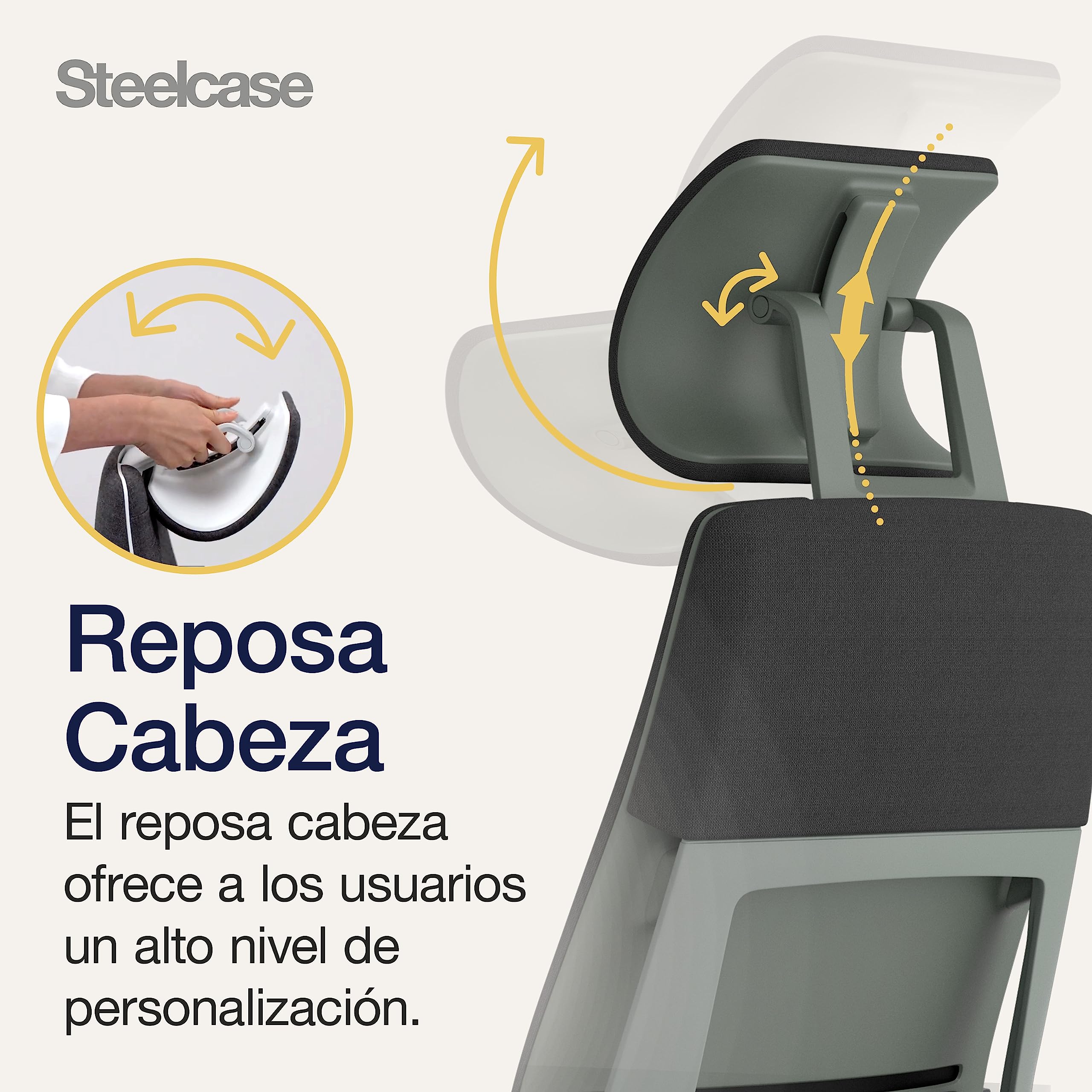 Steelcase Silla ergonómica, Gesture, Lumbar, reposa Cabeza, Ónix | Fabricada en Francia, garantía 12 años, ruedas para todo tipo de suelos, materiales premium, hasta 180 kg y 190 cm