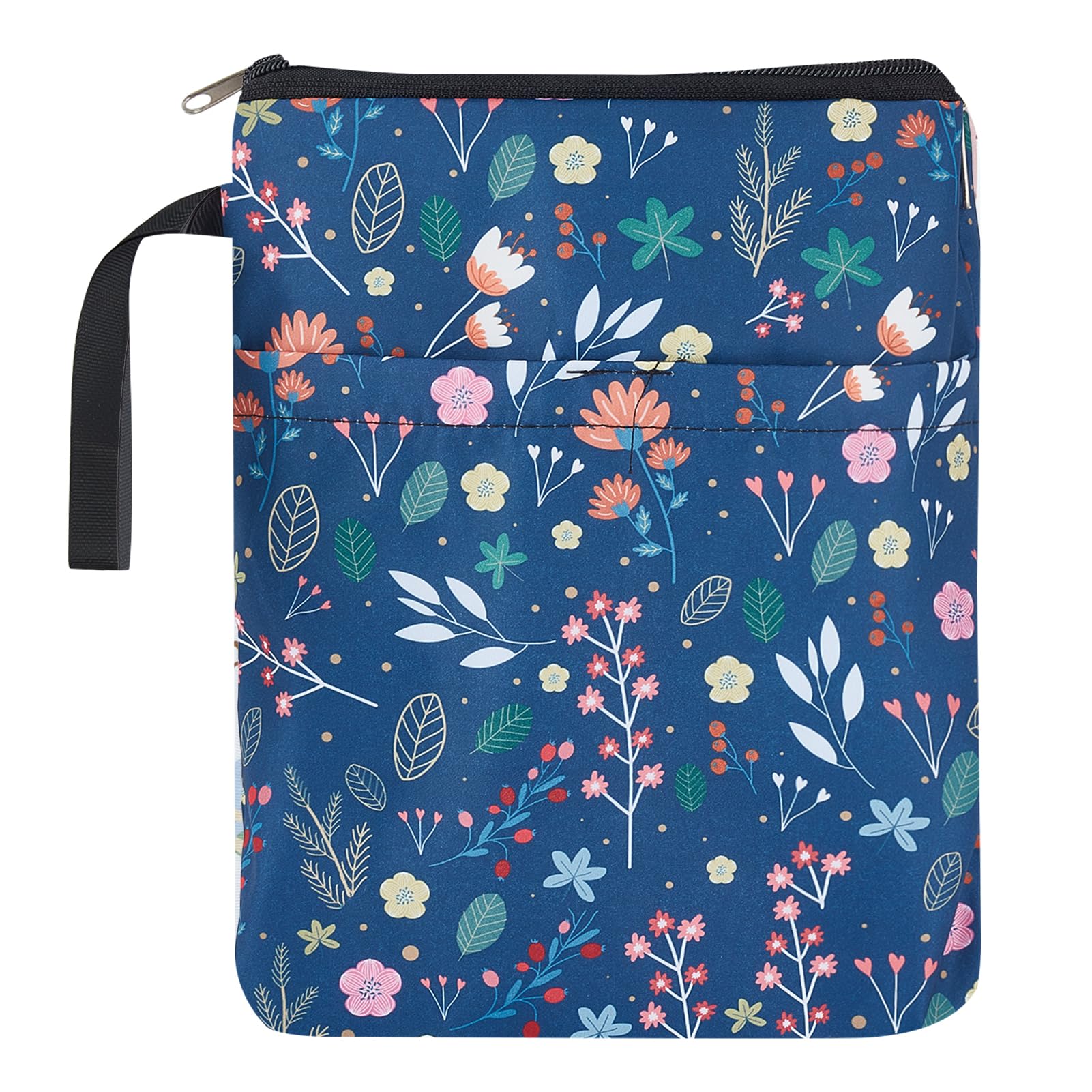 NICENEEDED Leafy Floral Thicken Book Cover with Zipper, Book Sleeve with with Wider Rope, Printed Book Protector for Book Lovers Waterproof Book Pouch with Front Pocket โ image 1