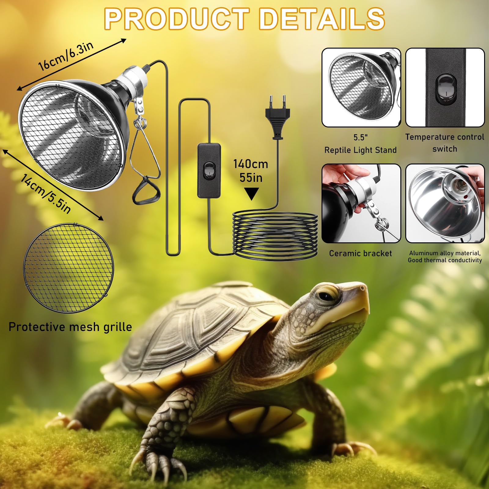 Lampe chauffante pour terrarium pour reptiles : douille de lampe en céramique E27, lampes dôme de terrarium, 220-240 V UVA/UVB pour reptiles, tortues, lézards, serpents, terrarium Lampe chauffante
