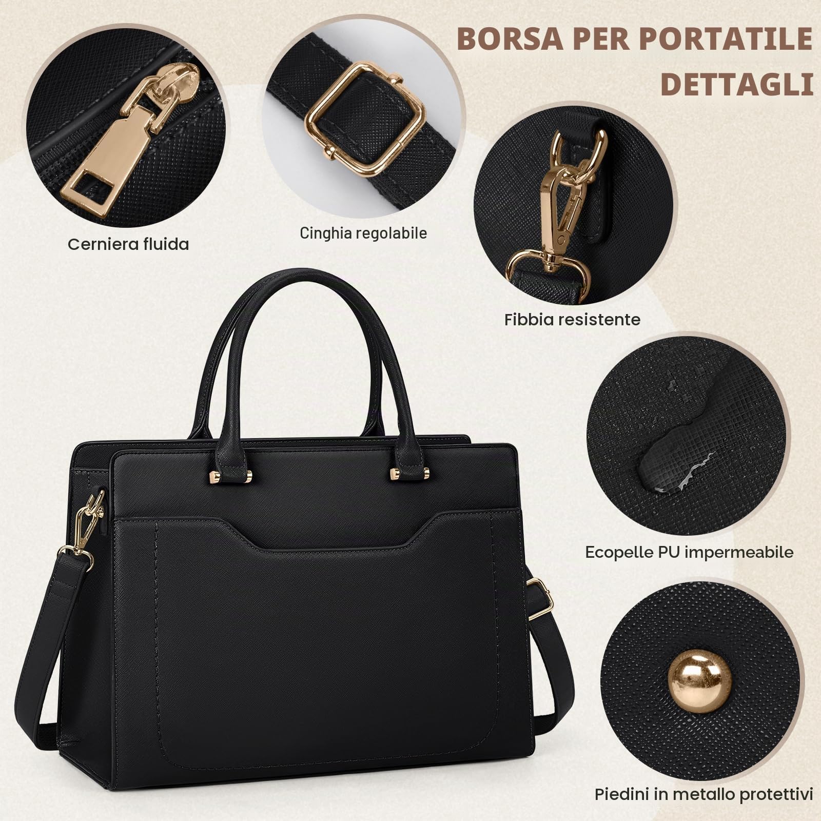 RAINSMORE Borsa Donna Università Grande per Lavoro - Tote Bag in Pelle PU, Tracolla Firmata, a Spalla