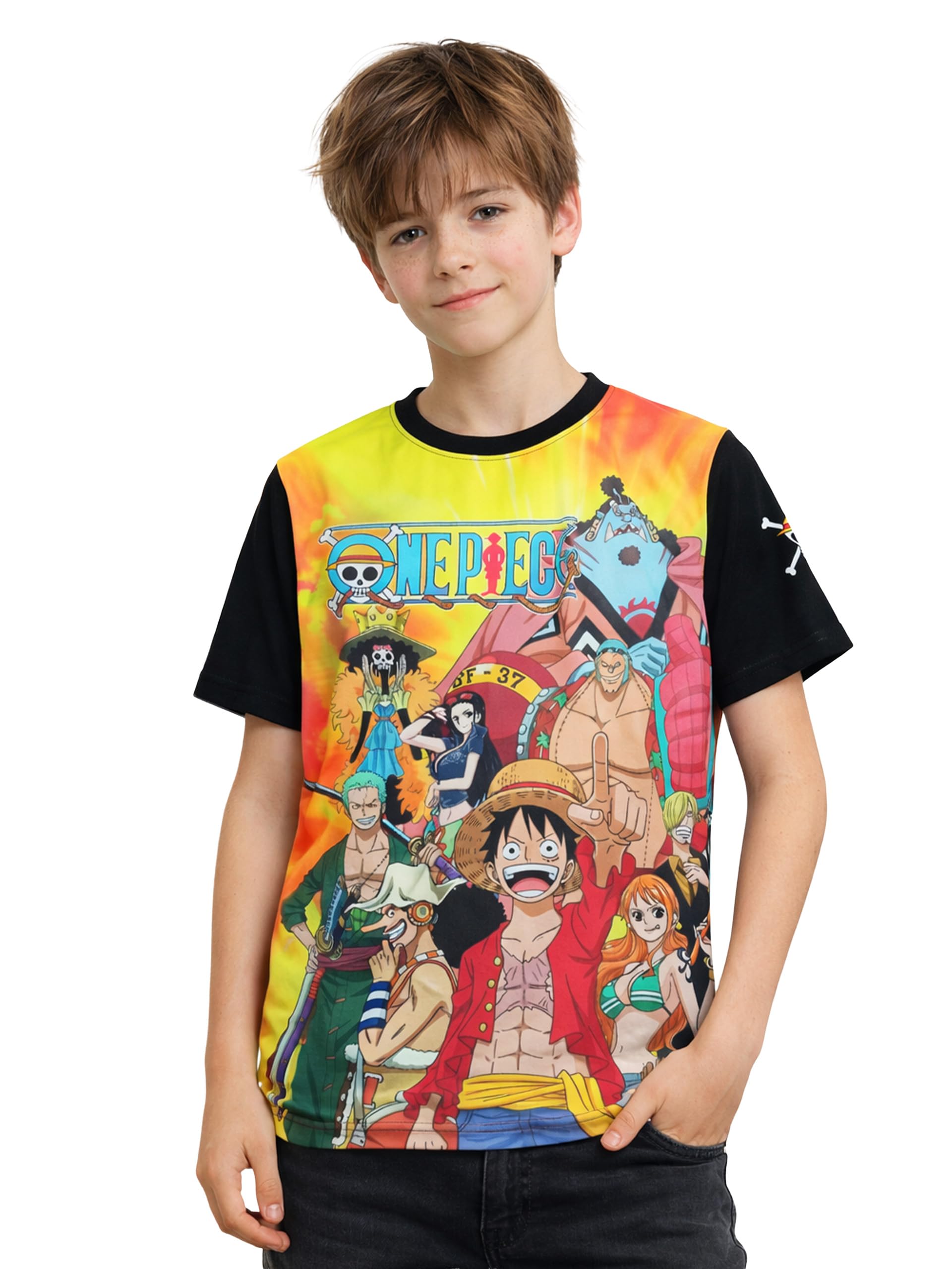 One Piece T-shirt dla chłopców - Crew Print Top dziecięca koszulka z krótkim rękawem czarna