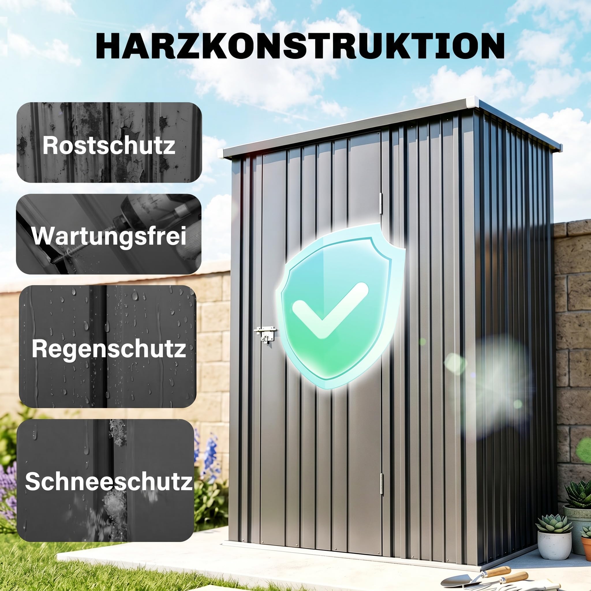 Outsunny schowek narzędziowy z dachem jednospadowym 1,34 m² – zamykany metalowy domek ogrodowy z ocynkowanej stali, czarny, 161,5 x 94,5 x 196 cm
