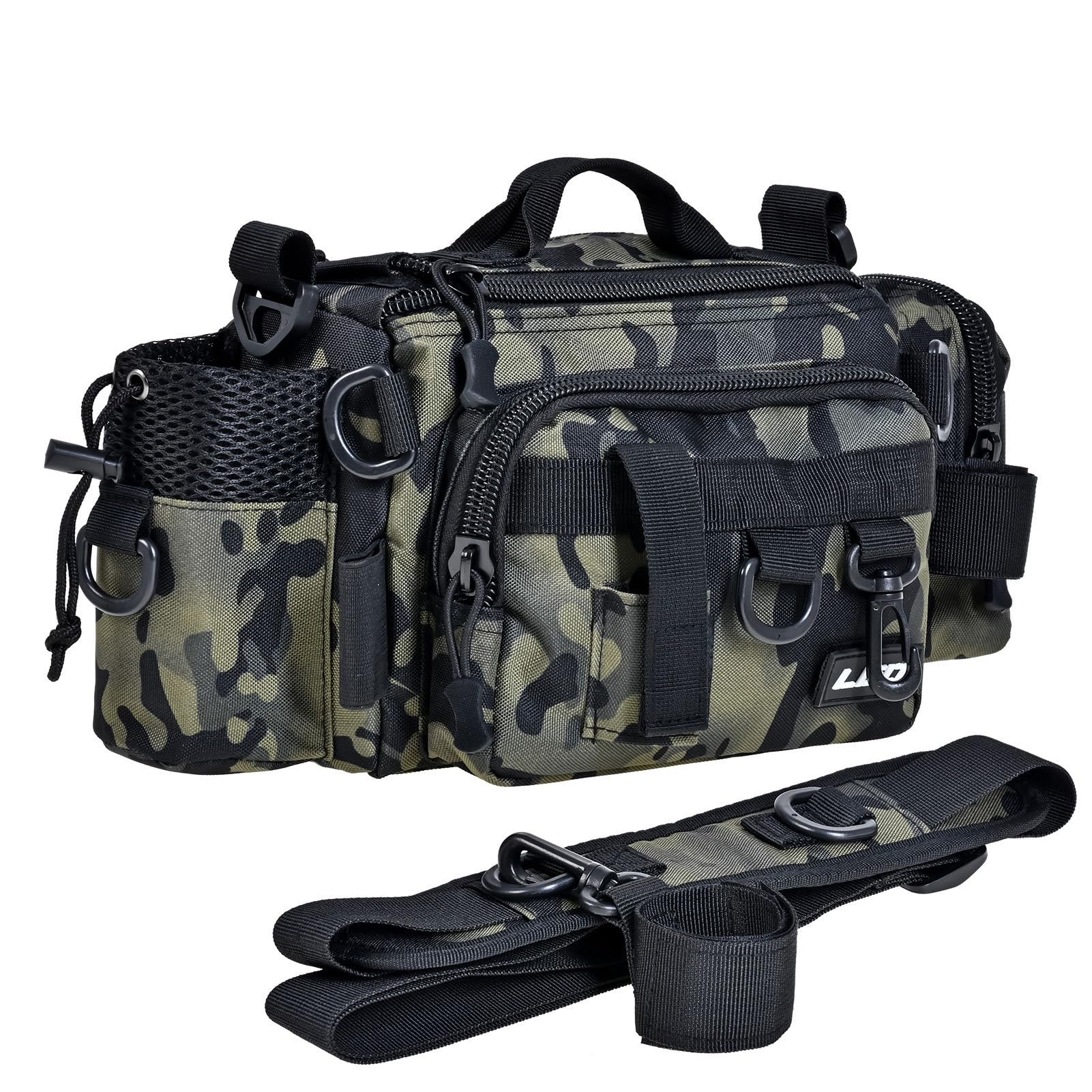 SOUUXIU Fishing Tackle Bag Organizer,Fishing Bag-Fishing Tackle Storage Bags for Saltwater or Freshwater Fishing Gear - Padded Shoulder Strap - Tackle Box Bag (Green Camouflage)