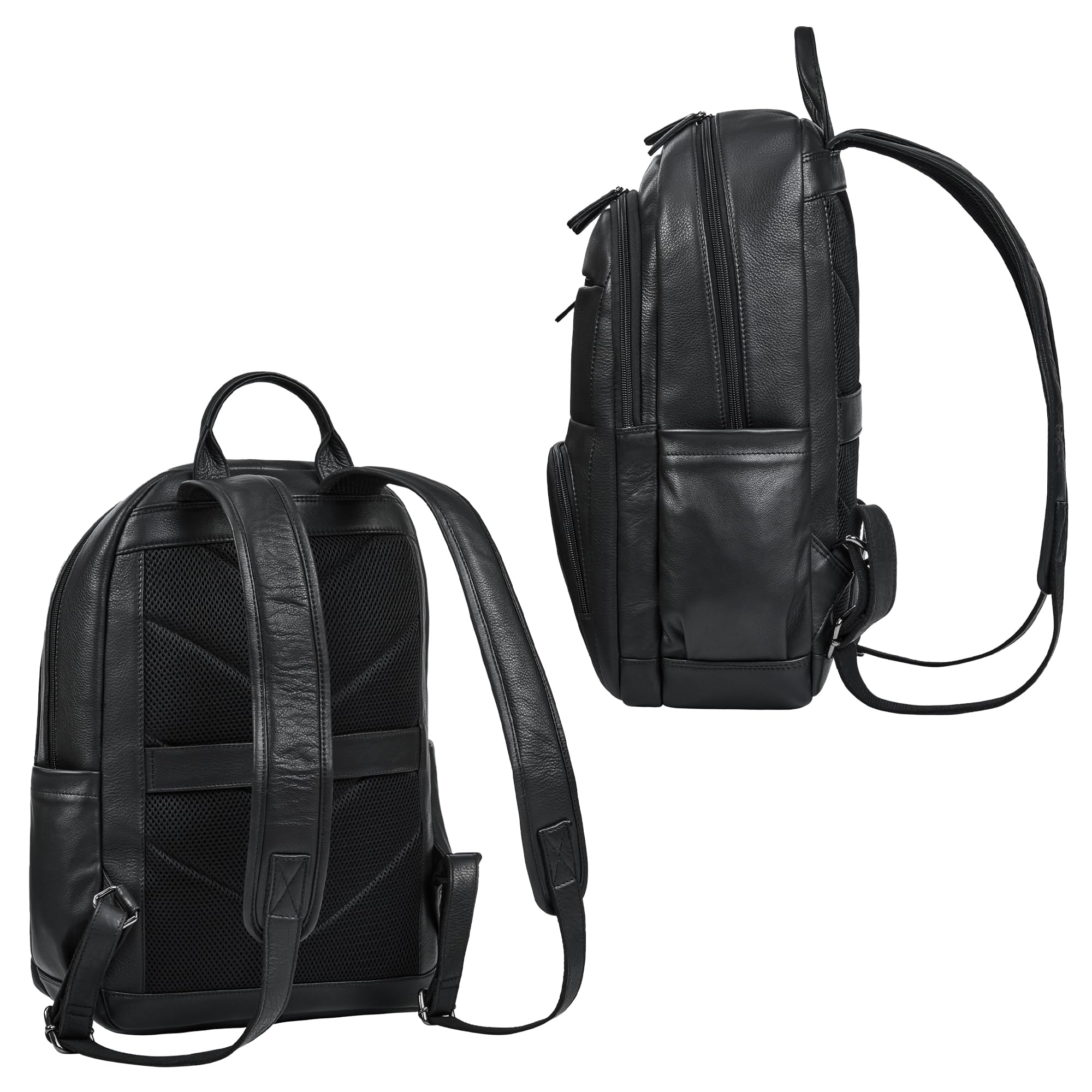STILORD 'Ramiro' Grande Mochila Hombre Trabajo de Cuero Auténtico - Backpack Travel Robusta Muchos Compartimentos para Portátil de 15,6-16' con Sujeción para Trolley, Color:Negro