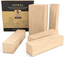 ARTEZA Blocos de talha de tília, conjunto de 5, um 10 x 5 x 5 cm e quatro 10 x 2 cm, blocos de madeira para esculpir, artesanato, talhar