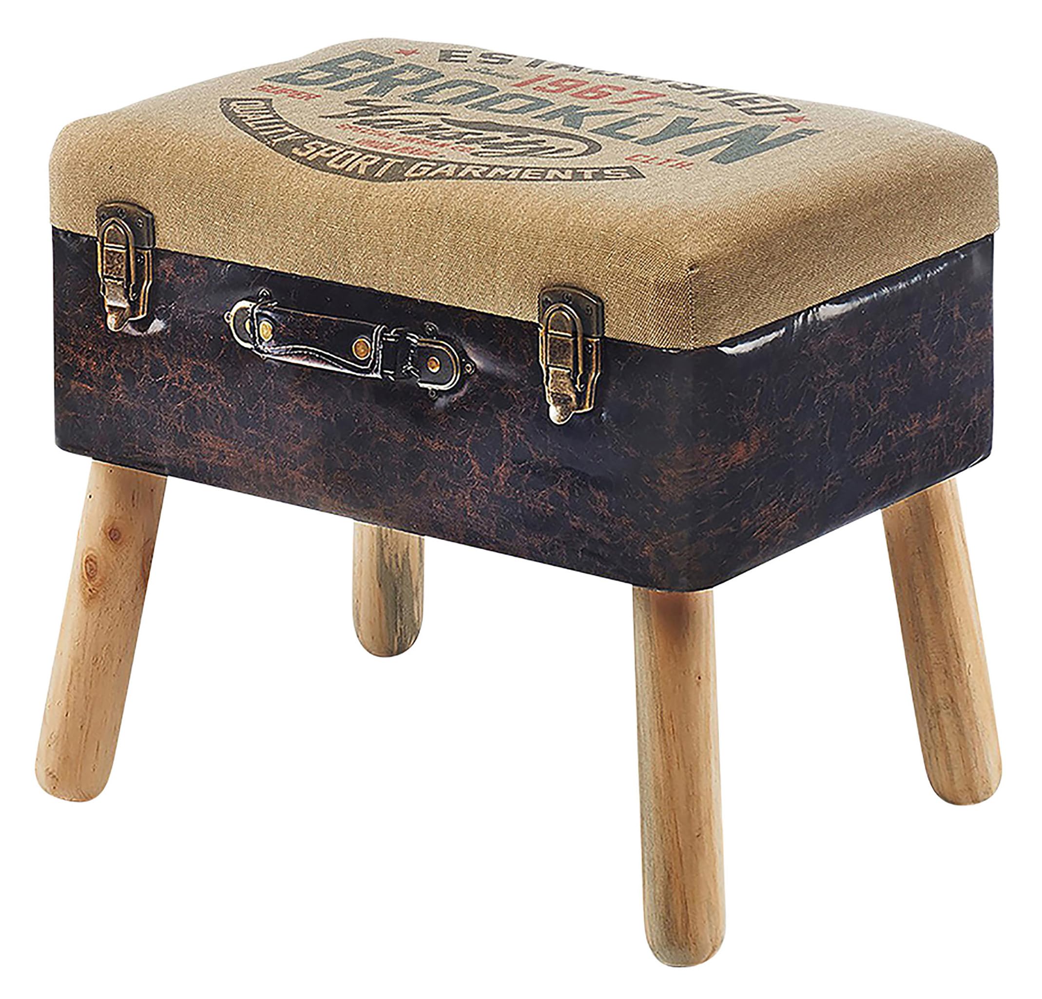 Kobolo Kofferhocker, 50x36x45 cm, Leinen Natur Braun, Sitzhocker mit Stauraum im Vintage-Design, dekorativ & multifunktional für Flur, Wohnzimmer & Schlafzimmer