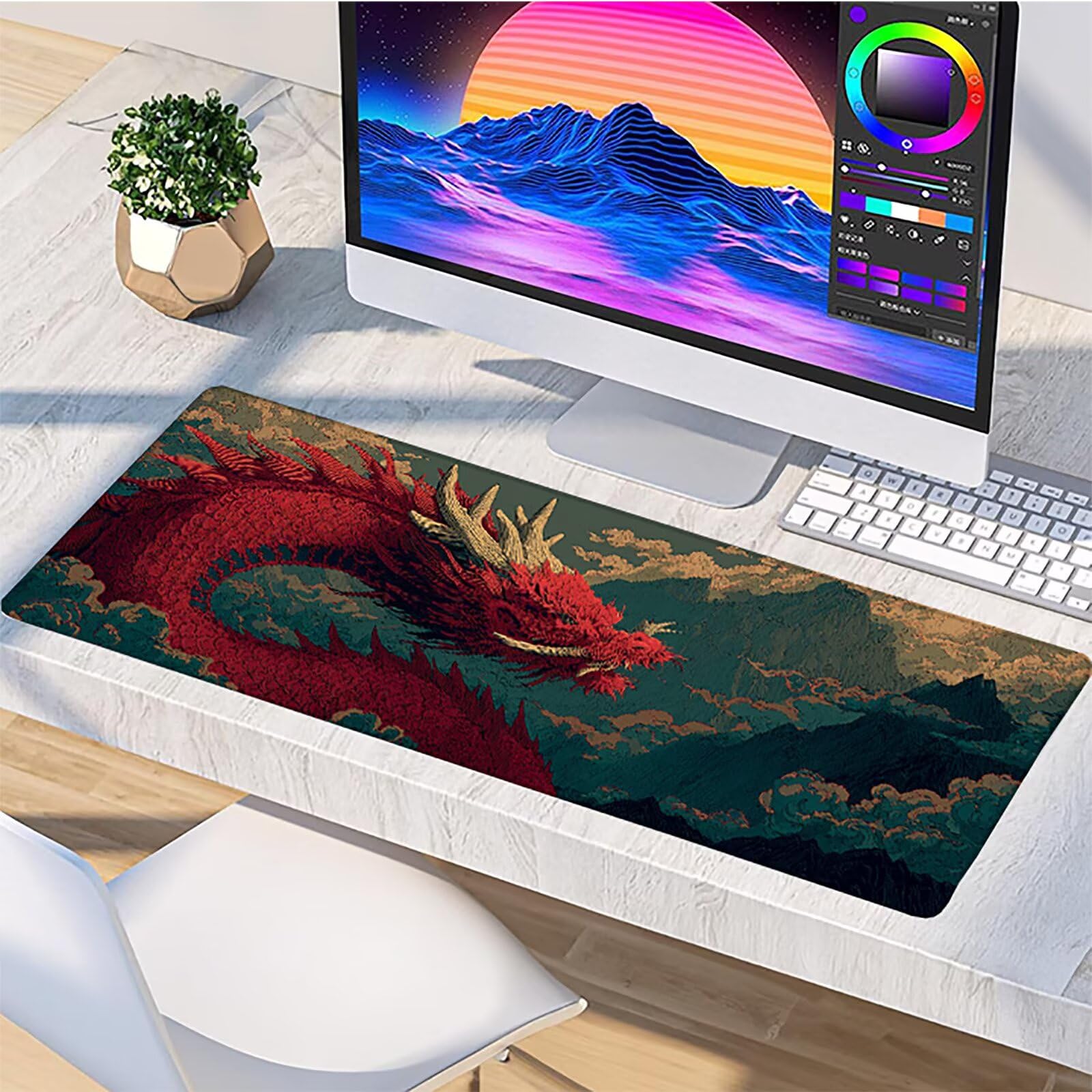 Dragon Gamingowa podkładka pod mysz 1600 x 800 x 3 mm, podkładka pod mysz XXL ze zszytymi krawędziami, akcesoria gamingowe, poprawia precyzję i prędkość, podkładka pod mysz, duża podkładka pod mysz do