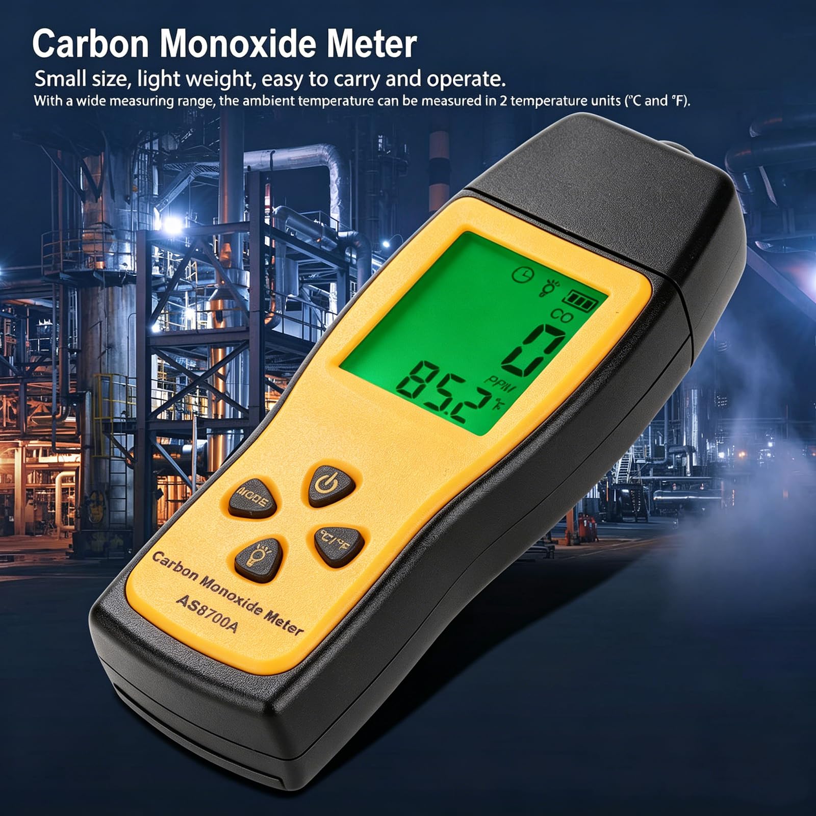 Medidor de CO/Monóxido de Carbono, Detector Y Comprobador de Monóxido de Carbono Portátil de Alta Precisión, Monitor Portátil de Fugas de Gas CO para Talleres Y Habitaciones, 0～1000ppm