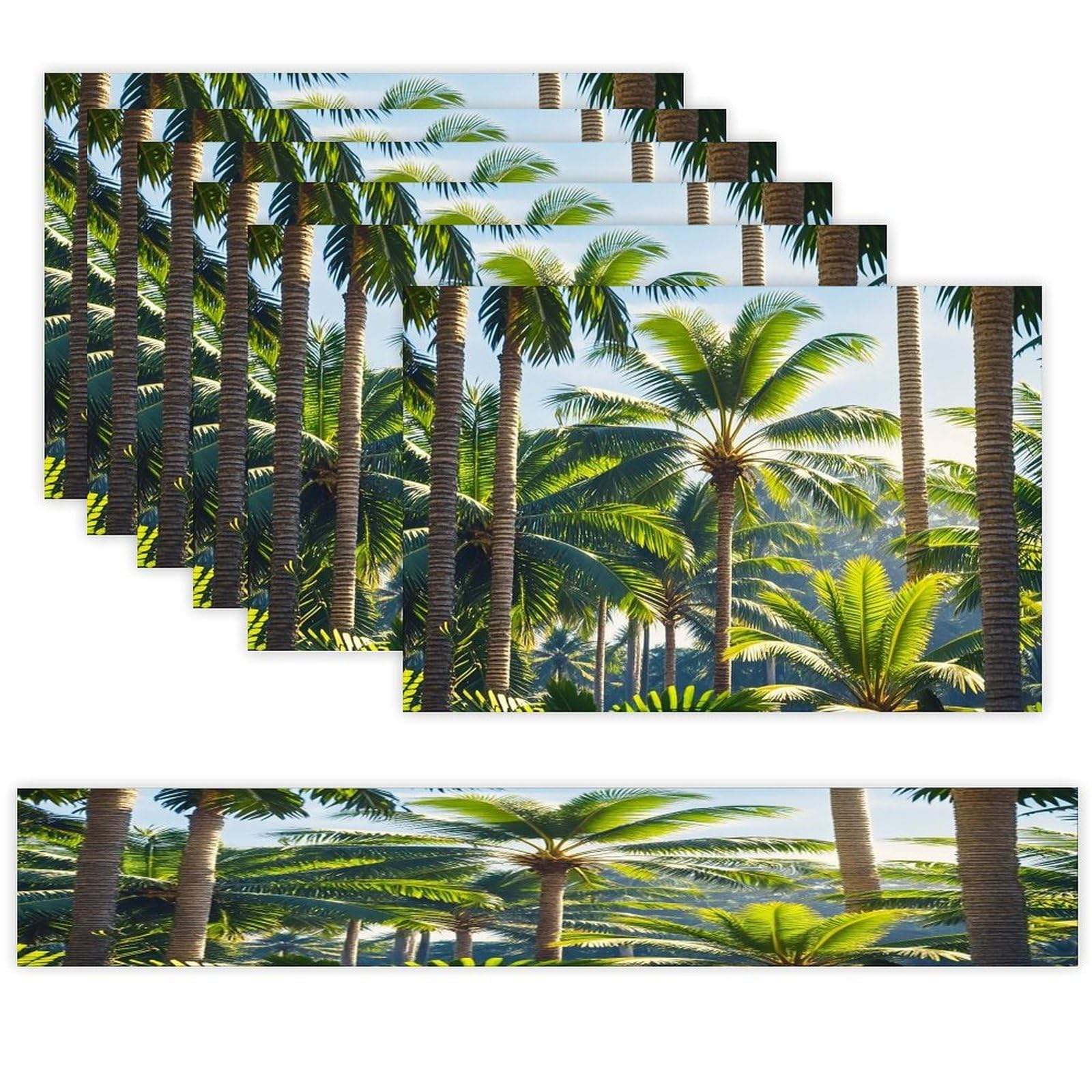 Palm Tree Placemats and Table Runners Set of 6 Heat Resistant Washable Dining Mat Sets Modern Fabric Placemats Linen Table Decor for