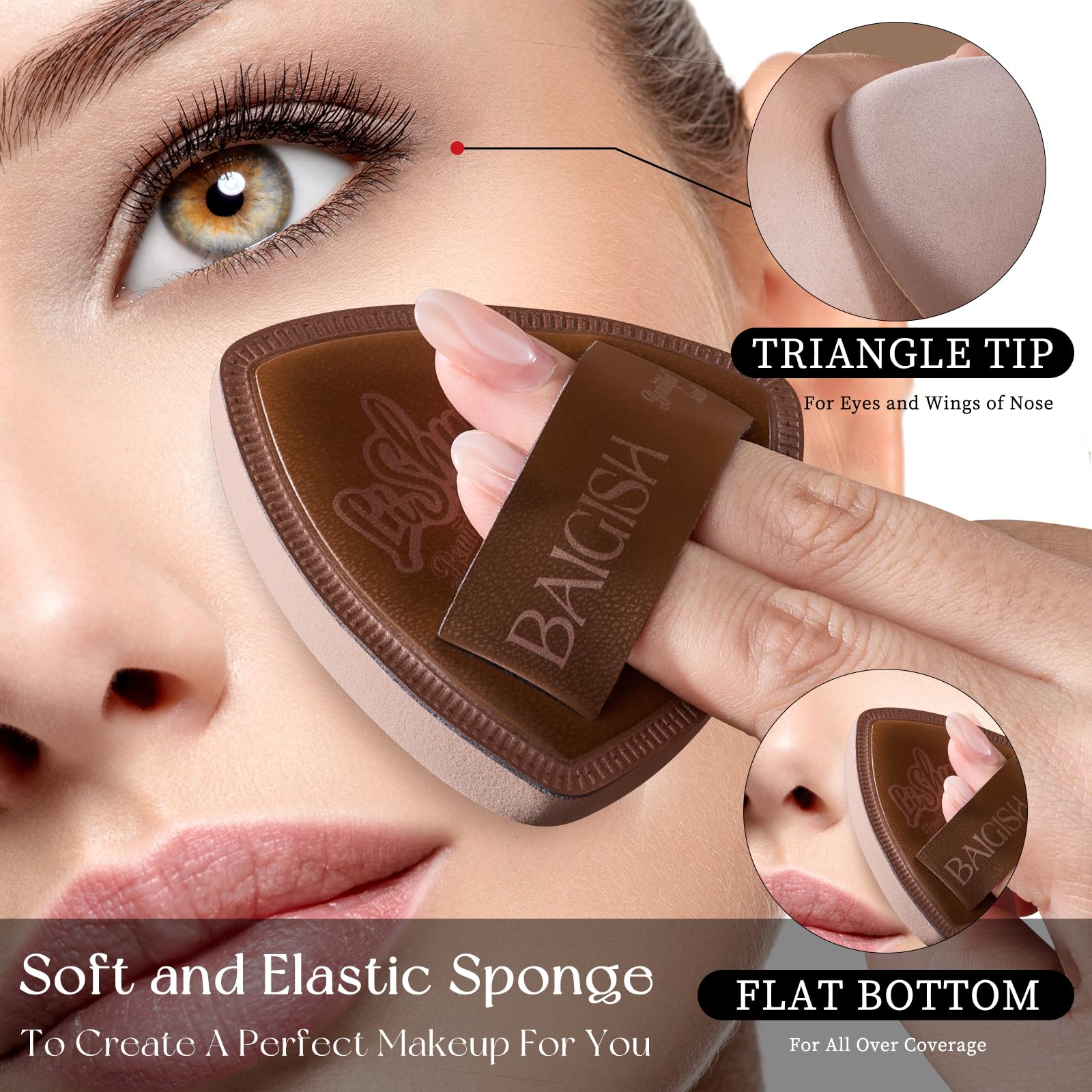 2 esponjas de maquillaje triangulares suaves para base, juego de esponjas de maquillaje húmedas y secas, herramientas de maquillaje, color negro
