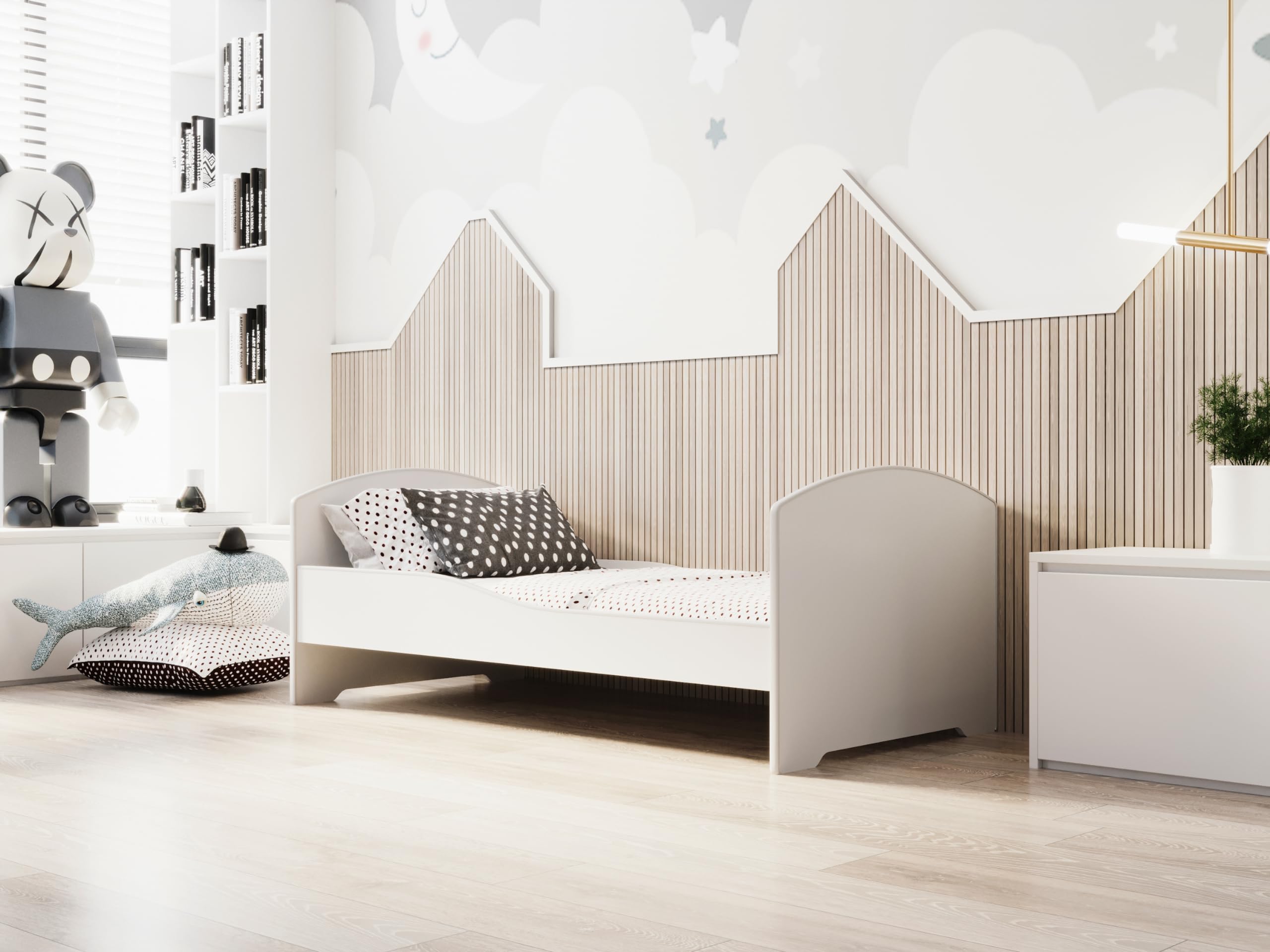 KOBI Lit Enfant LUK avec Matelas, Blanc | pour Chambres d'enfants | pour Un garçon et Une Fille | Matelas, Cadre Inclus | | (Blanc, 140x70)