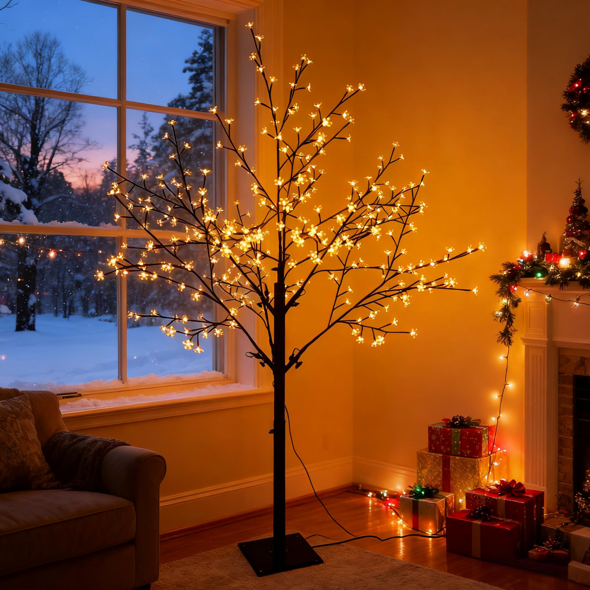 Albero Di Ciliegio Artificiale Con Luci LED Irishom - 36 Luci LED, 2 Modalità, Touch Screen, Alimentazione USB/Batteria - Decorazione Casa Estetica