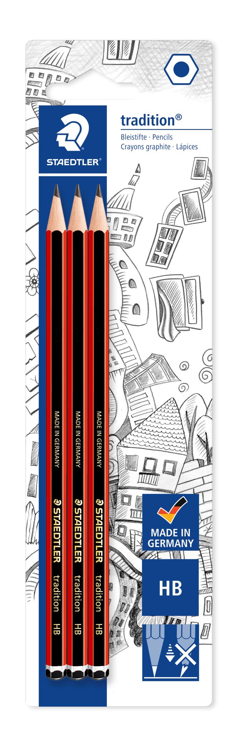 STAEDTLER110-HBBK3D Tradition Graphite Pencil for Drawing & Sketching - HB (Pack of 3)