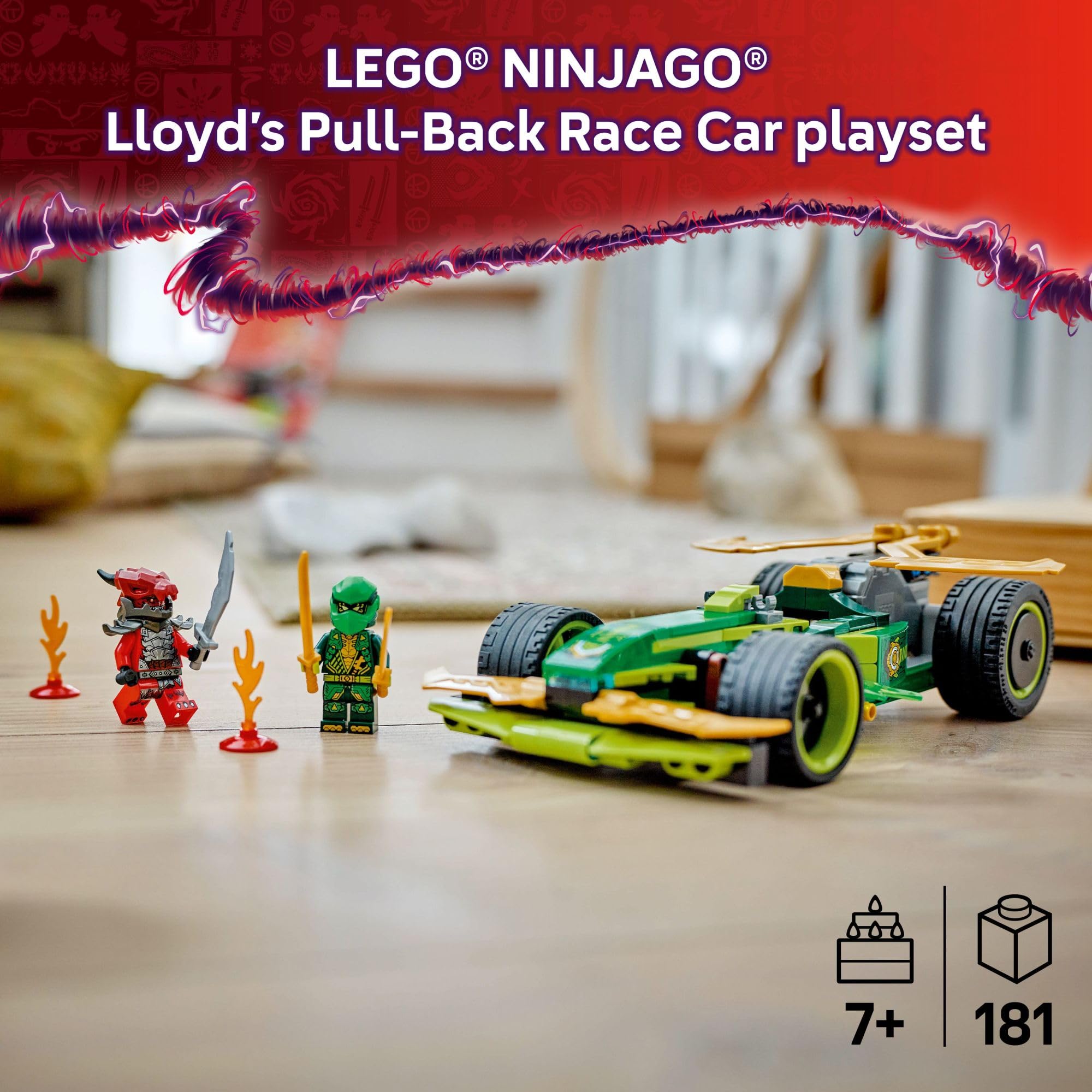 LEGO NINJAGO Lloyd's Pull-Back Race Car Toy - Building Toy for Pretend Play for Boys and Girls, Ages 7+ - Toy Car for Kids with 2 Minifigures - Gift Idea for Birthdays - 71828 - Image 2