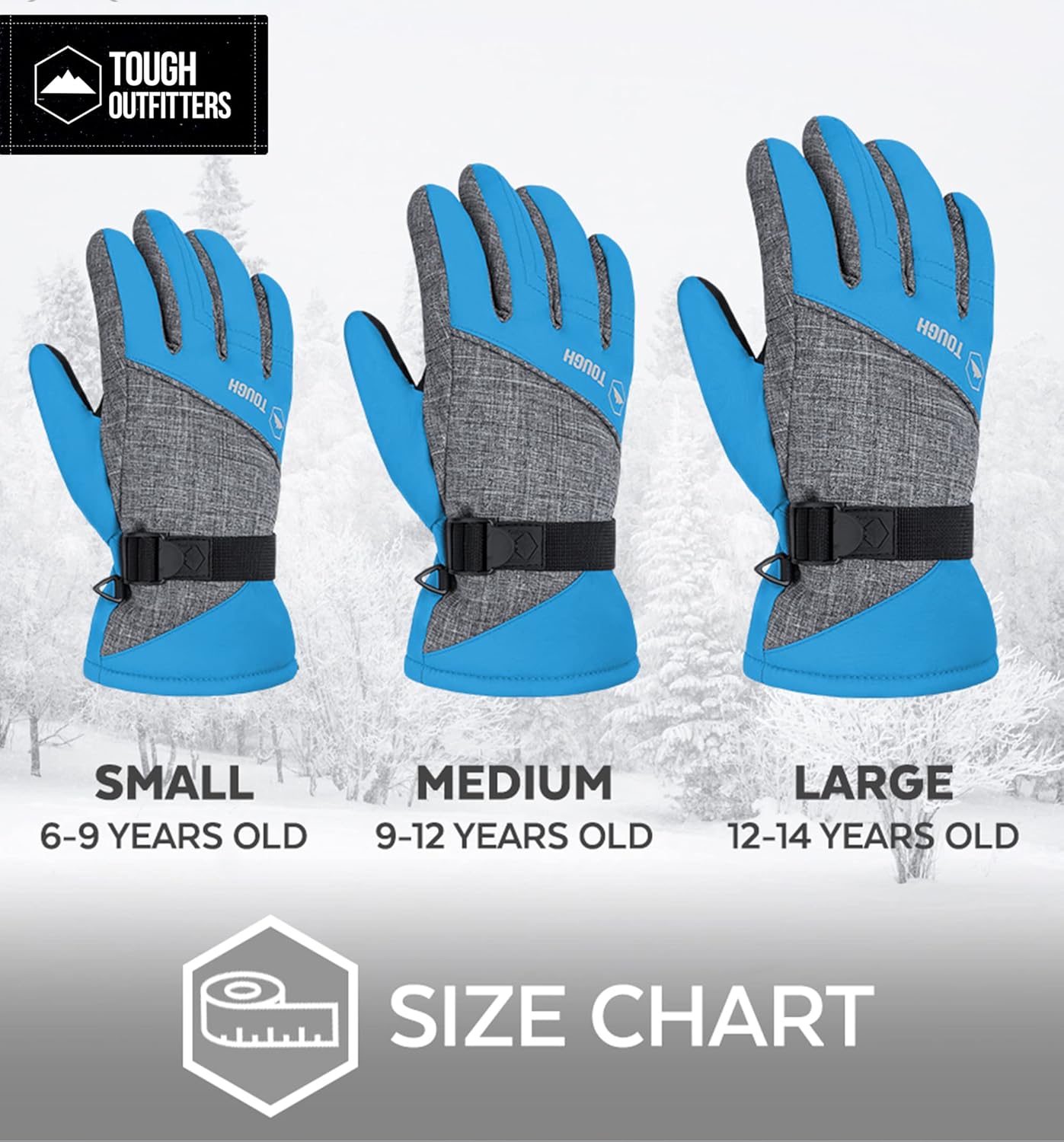 Tough Outdoors Kids Insulated Waterproof Snow Gloves - Youth Winter Ski Gloves for Girls & Boys - Image 7