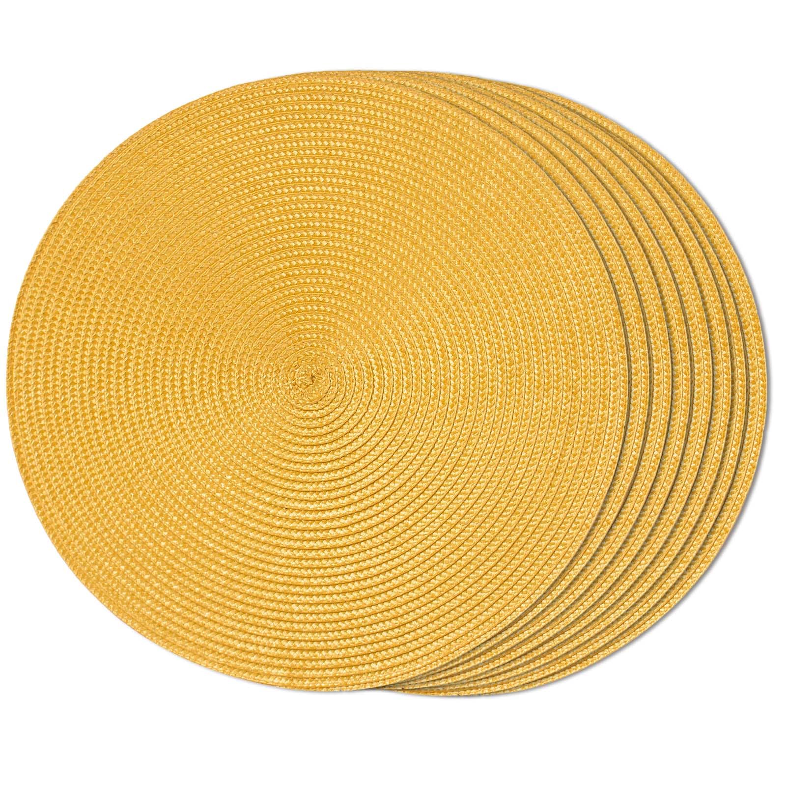 FunWheat Round Braided Placemats Set of 8 Place Mats for Dining Table Woven Washable Non-Slip Table Mats 15 Inch(Yellow,8pcs) — image 1