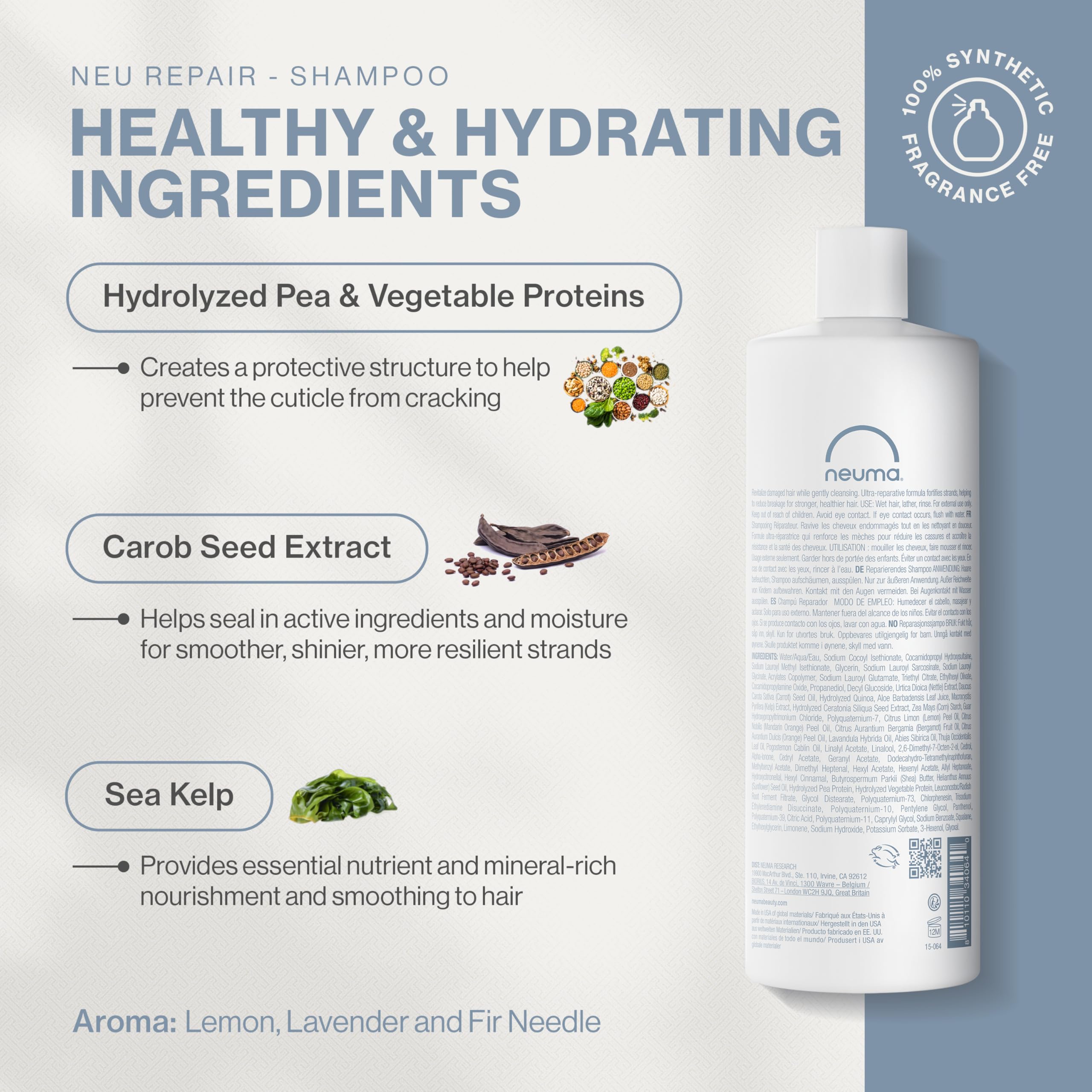Neuma Neu Repair Shampoo - Revitalizes, and Strengthens Damaged Hair, Sulfate-Free, Lemon, Lavender and Fir Needle Scent